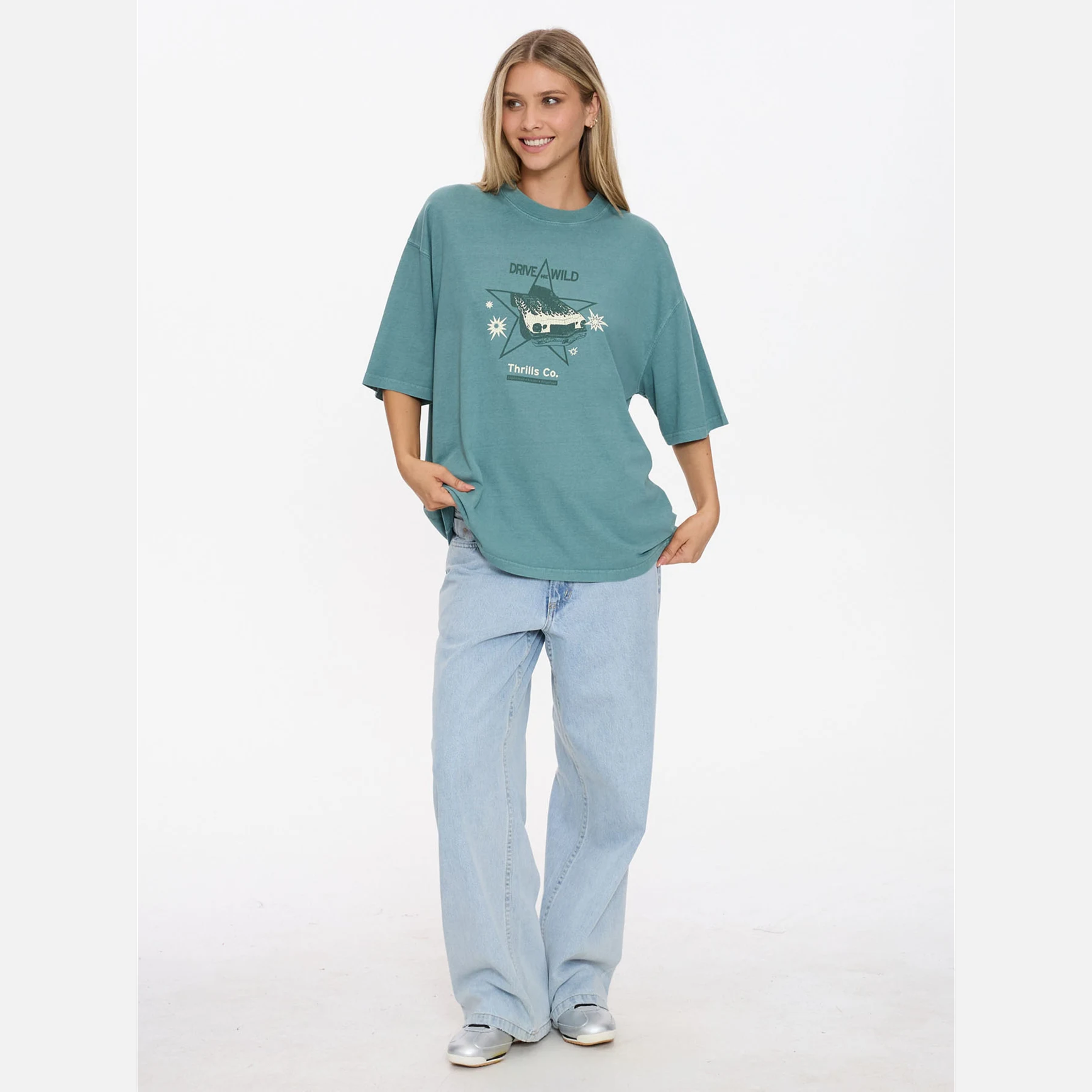 THRILLS Drive Me Wild Oversized Tee - Green Coast