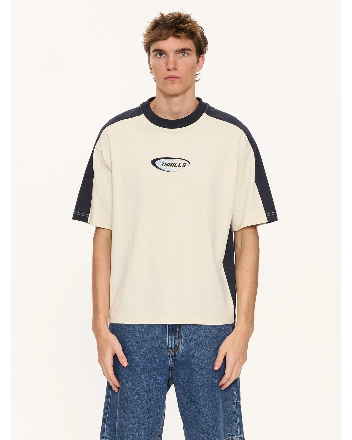 THRILLS Fusion Panel Box Fit Oversize Cropped Tee - Heritage White