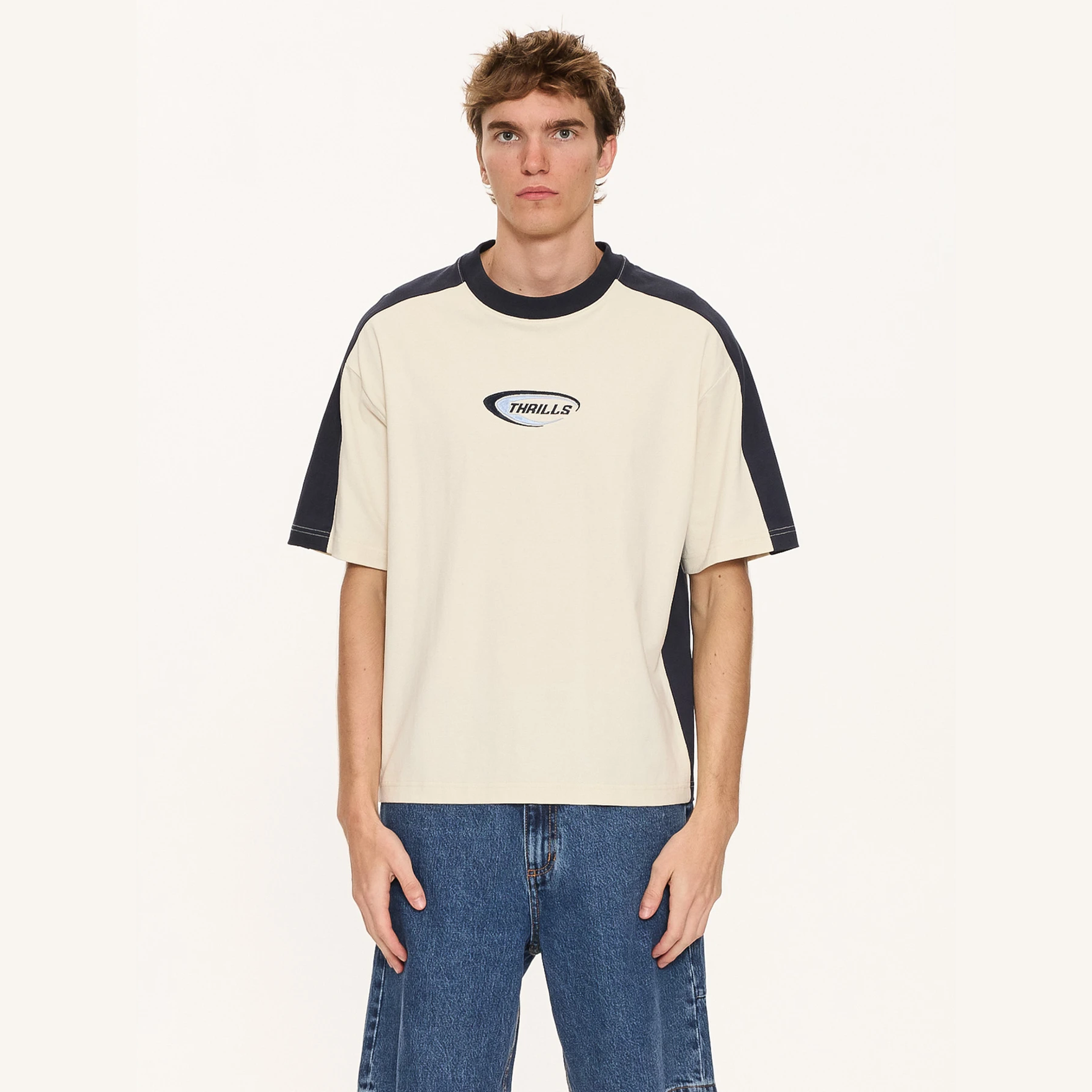 THRILLS Fusion Panel Box Fit Oversize Cropped Tee - Heritage White