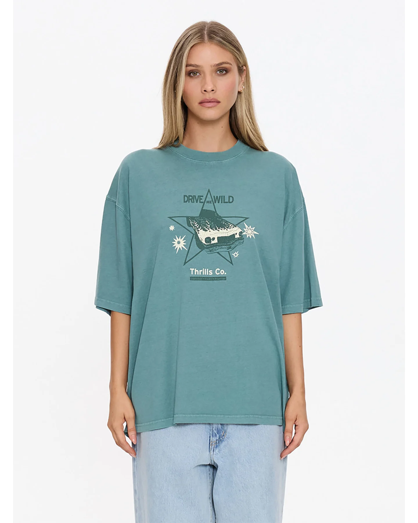 THRILLS Drive Me Wild Oversized Tee - Green Coast