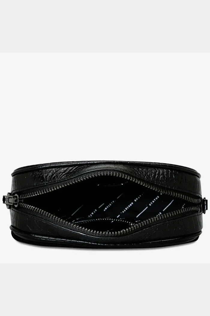 STATUS ANXIETY plunder with webbed strap - Black croc emboss