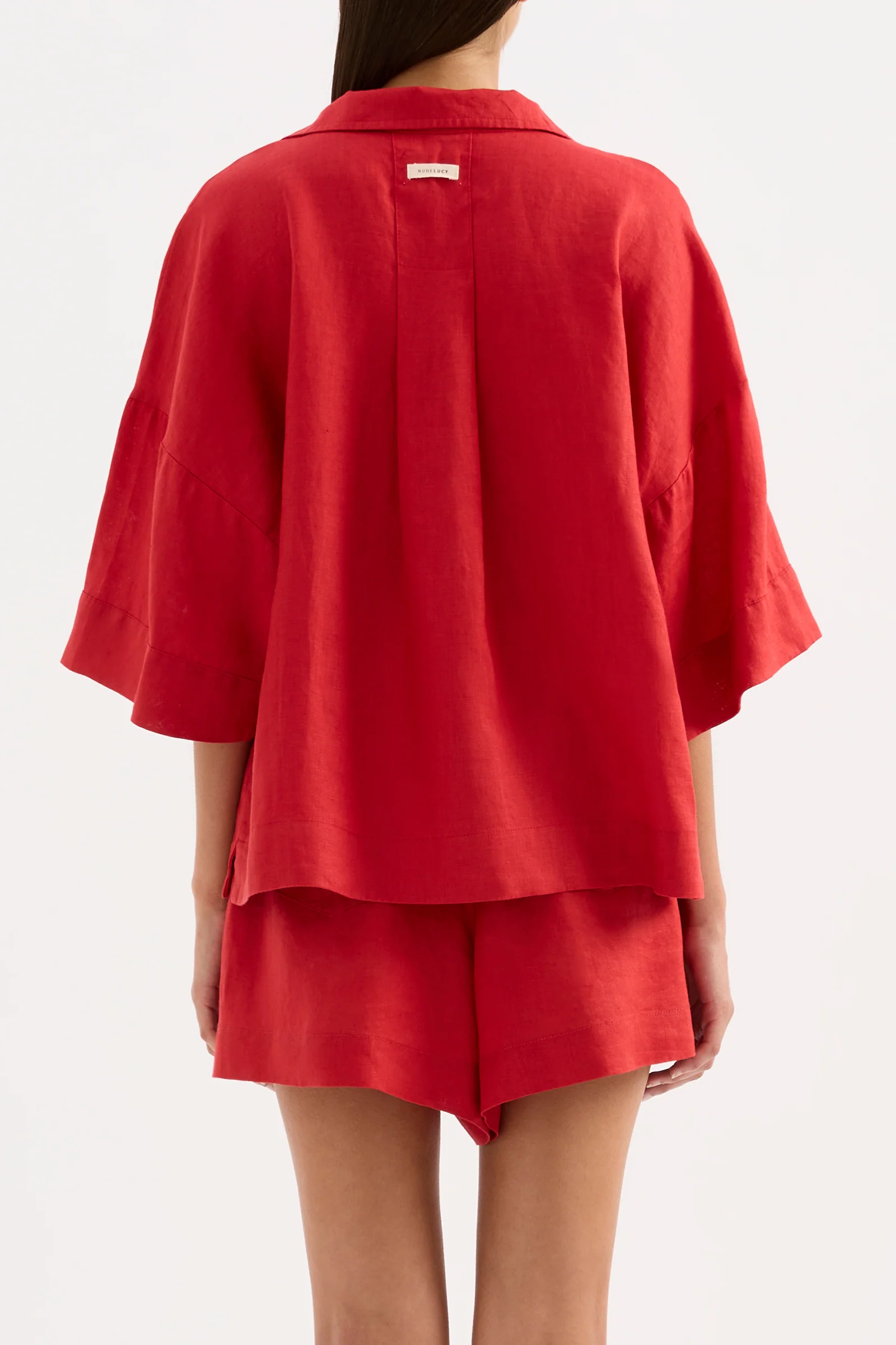 NUDE LUCY Lounge Linen Shirt - Vermillion