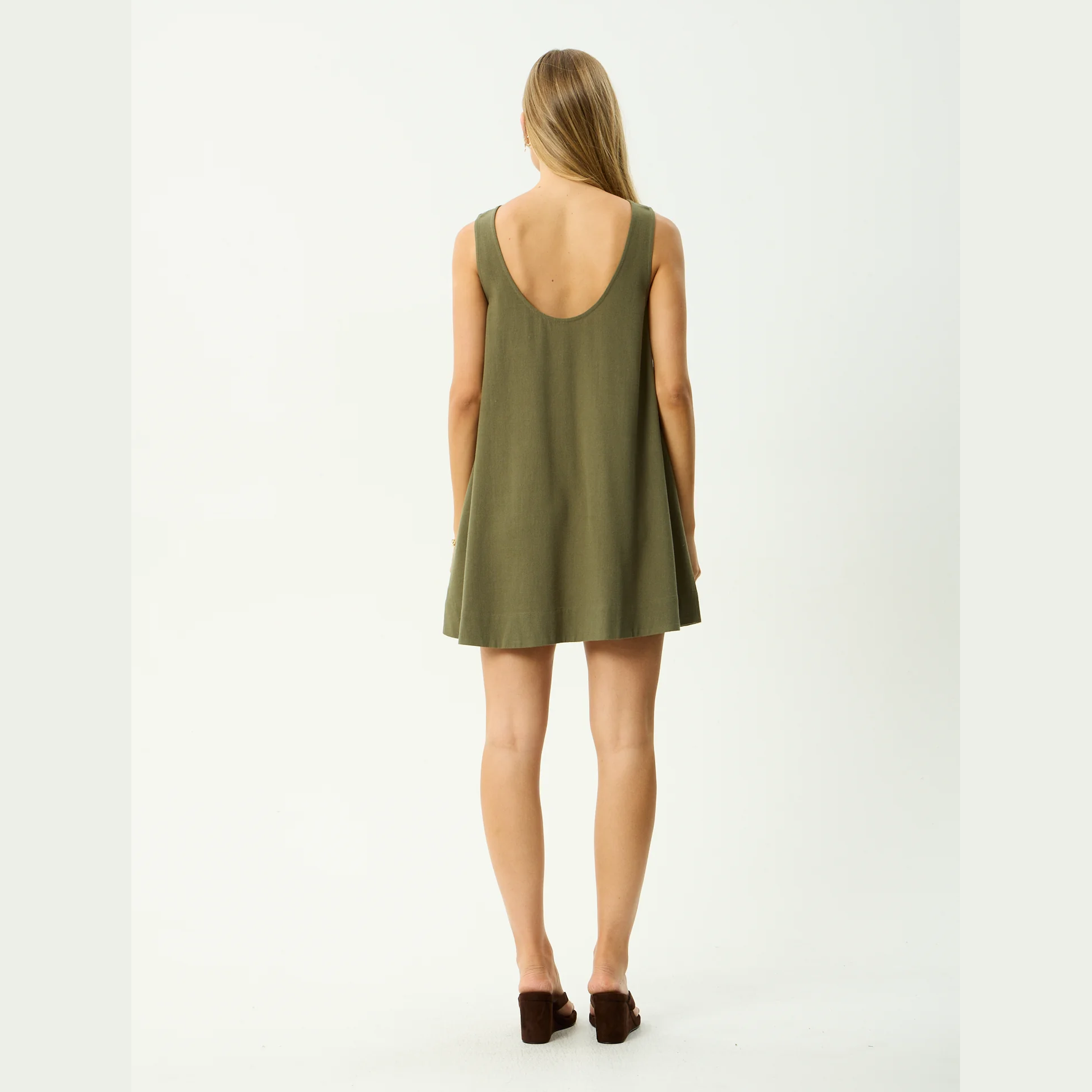 AFENDS Halle Linen MIni Dress - Deep Olive