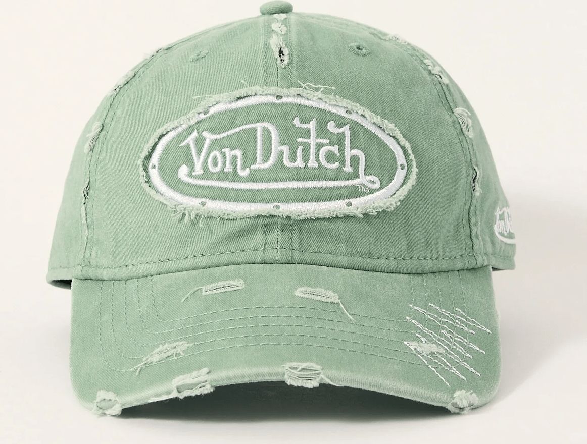 VON DUTCH Distressed Zigzag Dad Cap - Sage