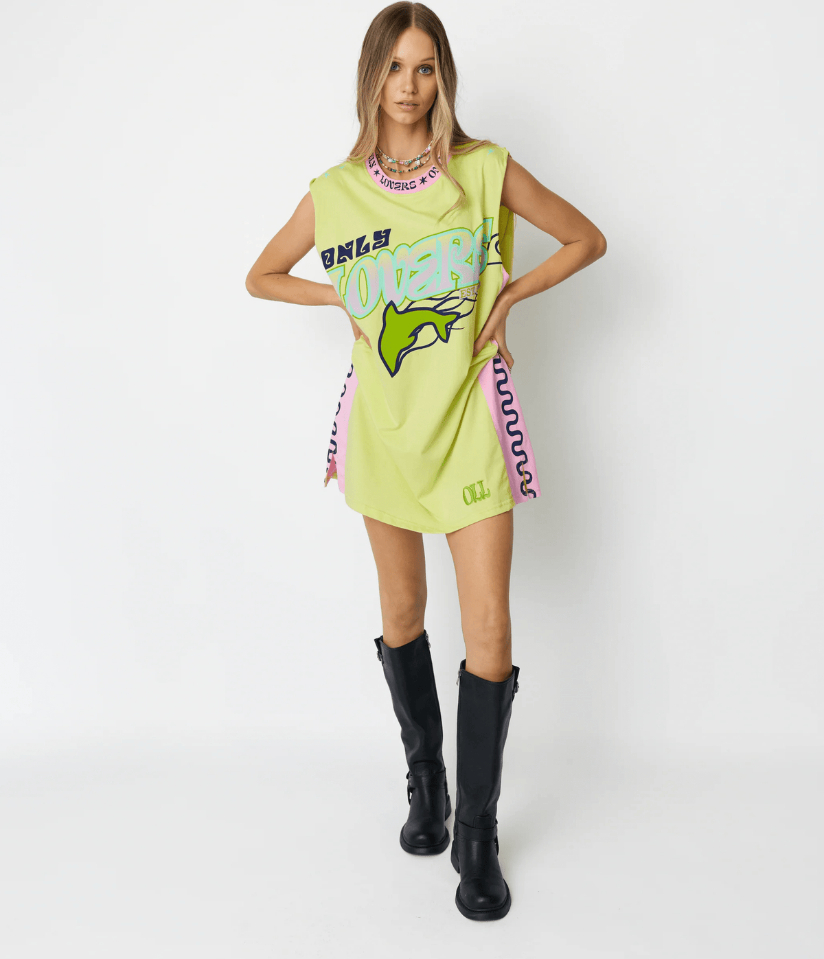 ONLY LOVERS LEFT Wave Racer Tank Dress - Chartreuse