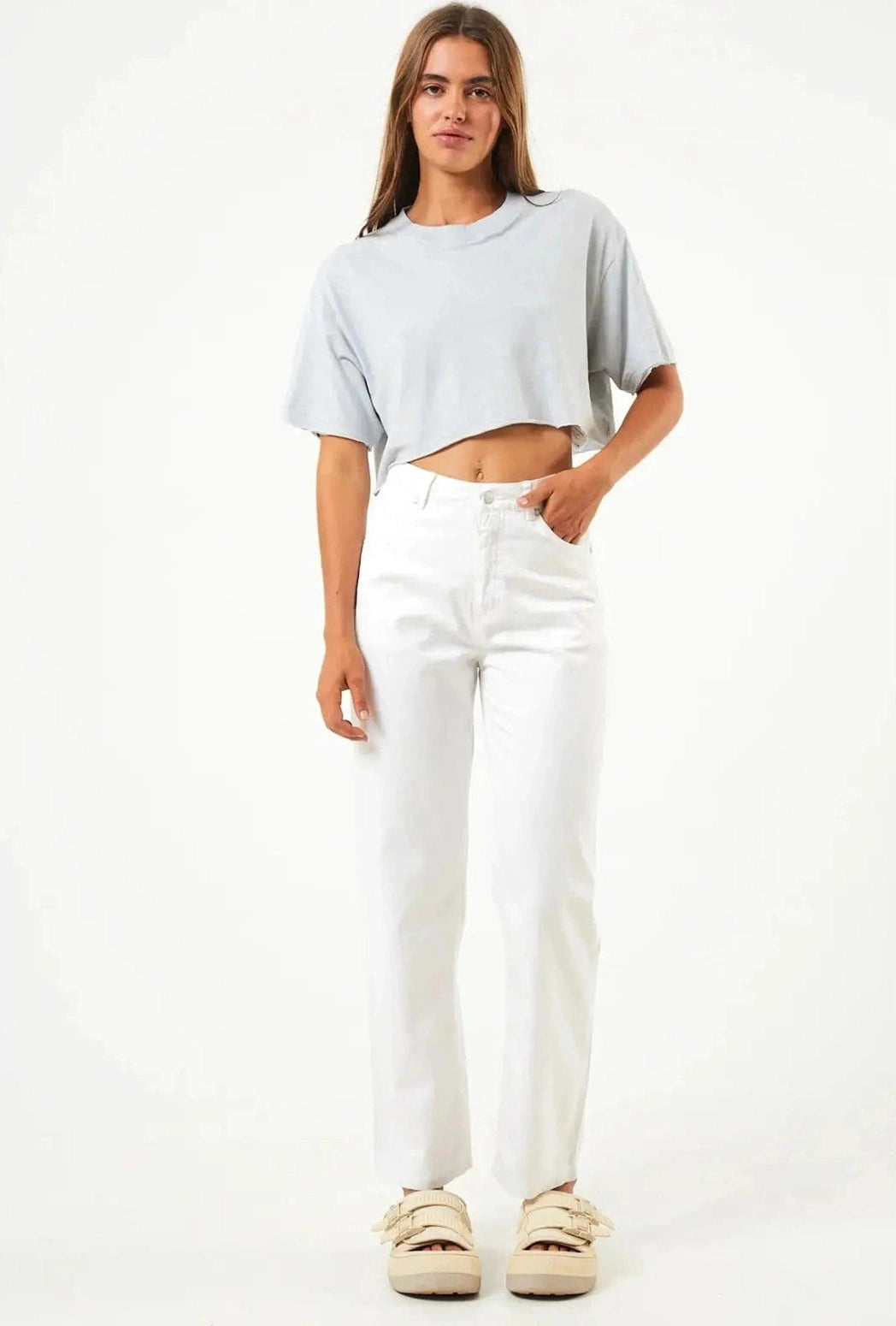 Afends Shelby - Hemp Twill Wide Leg Pants - White