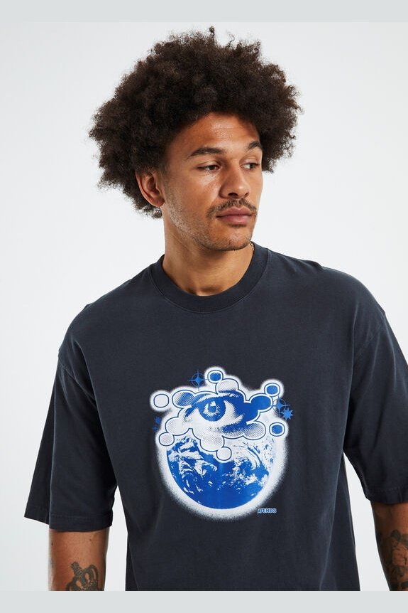 Afends Spiral - Recycled Oversized Graphic T-Shirt - Washed Black