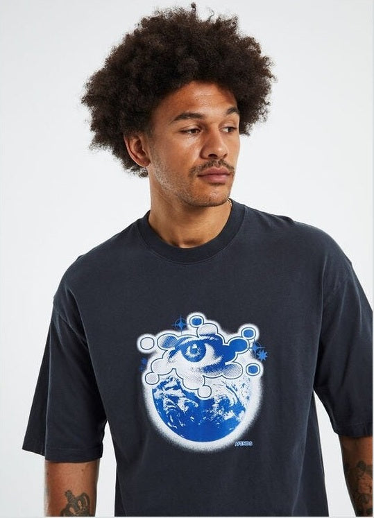Afends Spiral - Recycled Oversized Graphic T-Shirt - Washed Black