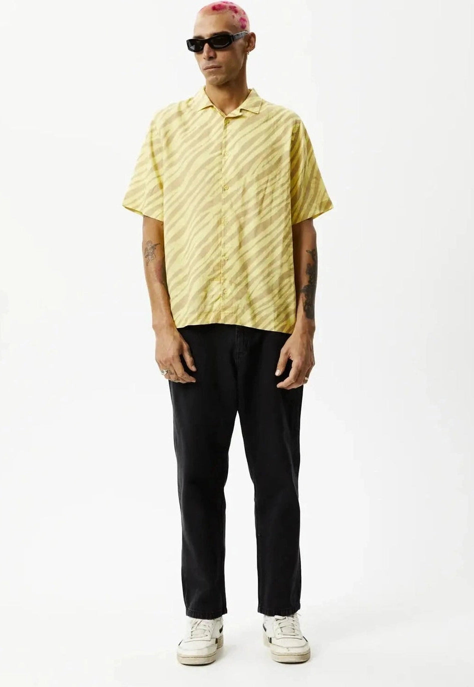 Afends atmosphere hemp cuban short sleeve- butter stripe