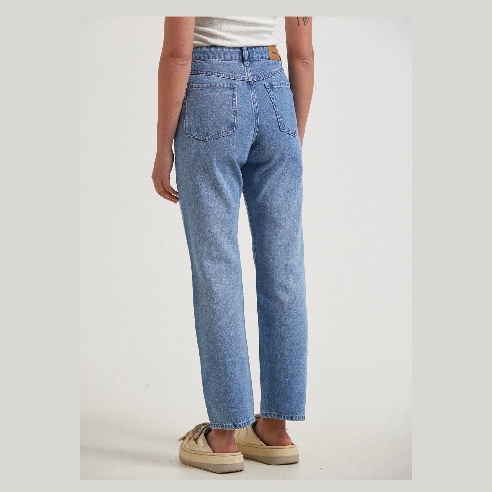 Afends violet- hemp denim straight leg jean - worn blue hemp denim straight leg jean worn blue