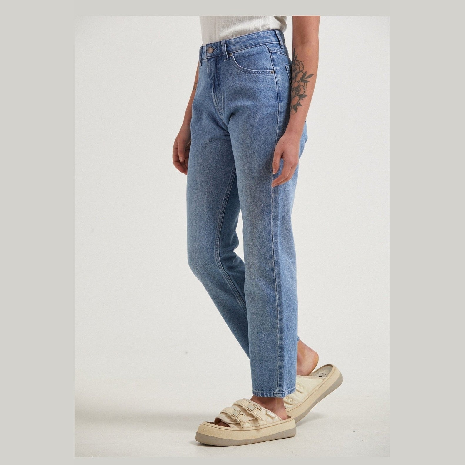 Afends violet- hemp denim straight leg jean - worn blue hemp denim straight leg jean worn blue