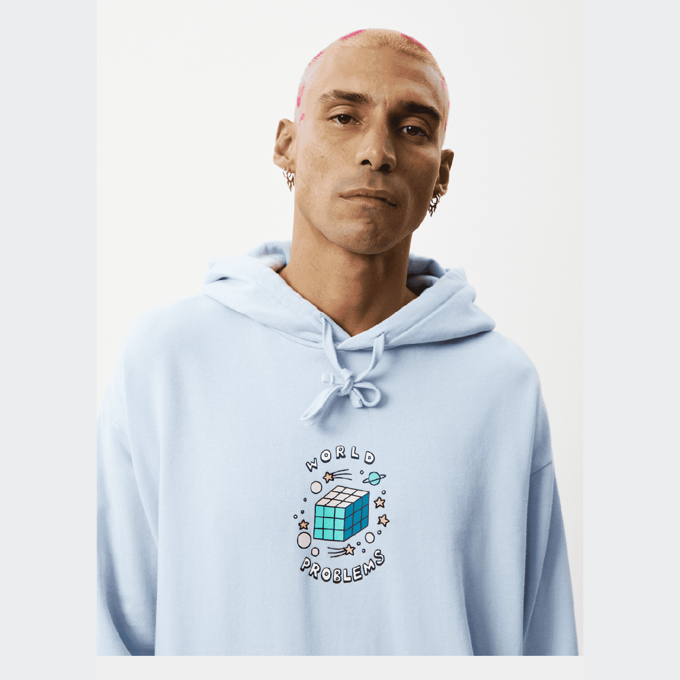 Afends world problems recycled hoodie- powder blue