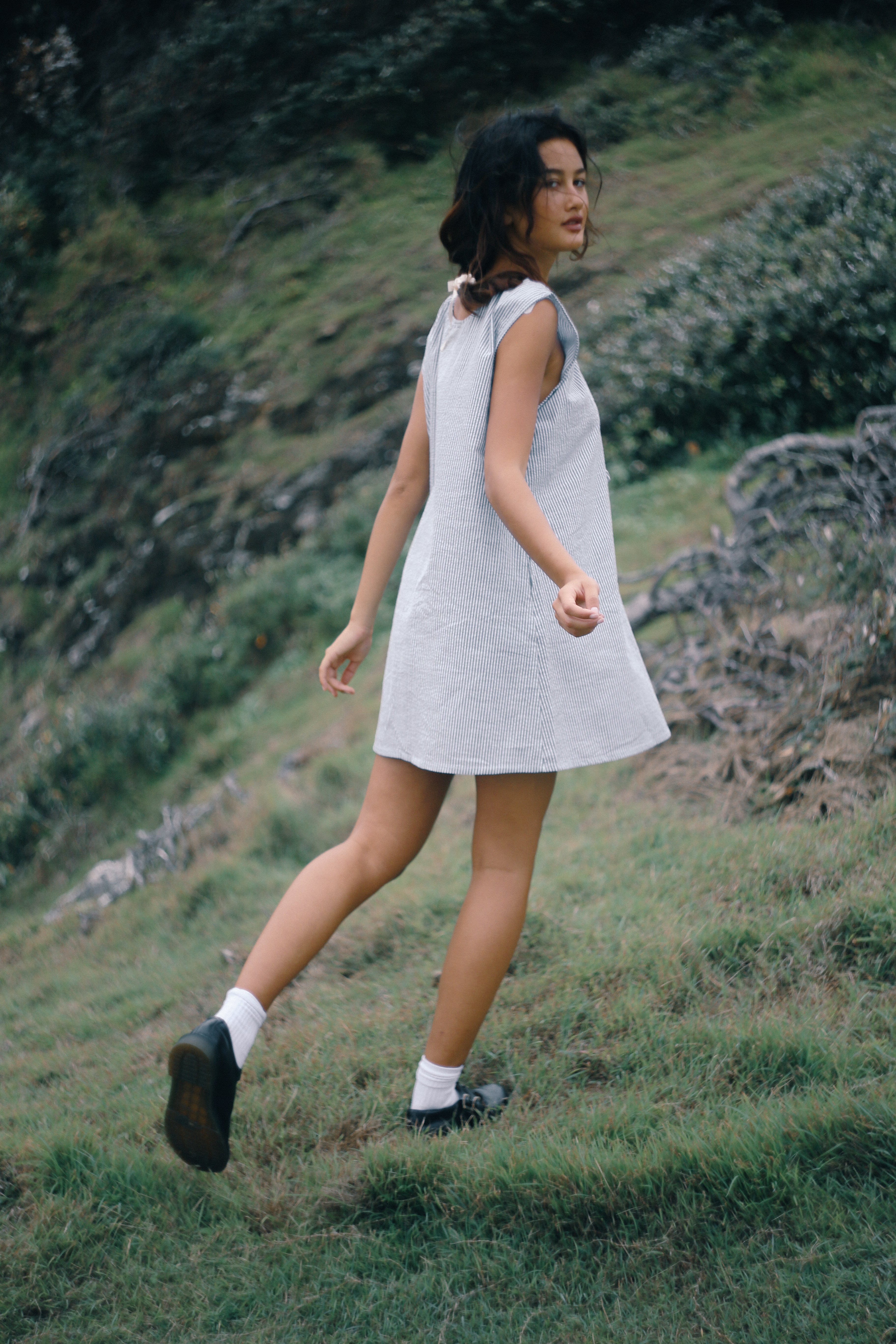 THE BARE ROAD Luna shift dress - Spirulina stripe