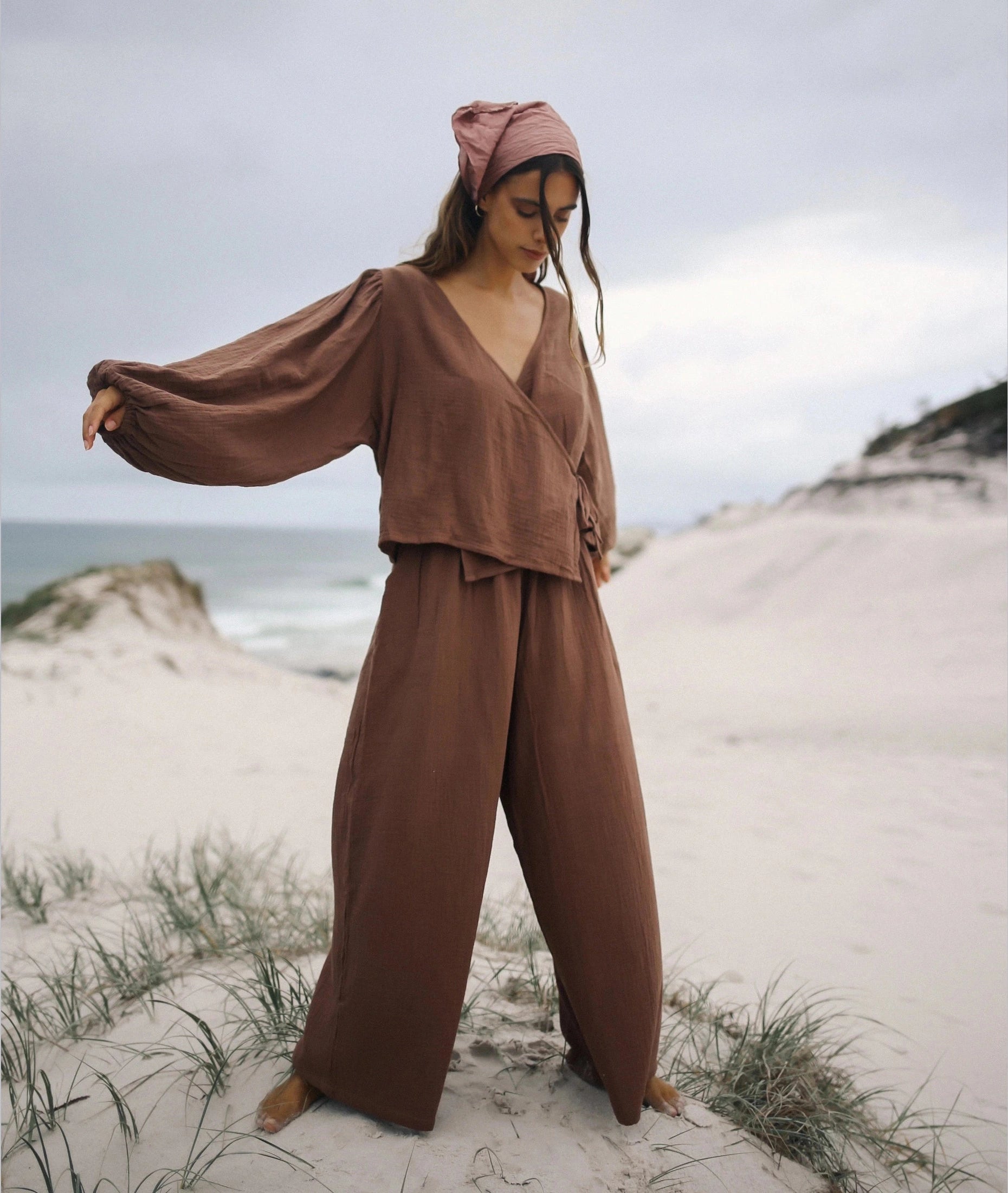 THE BARE ROAD Ella Wrap Top - Chocolate