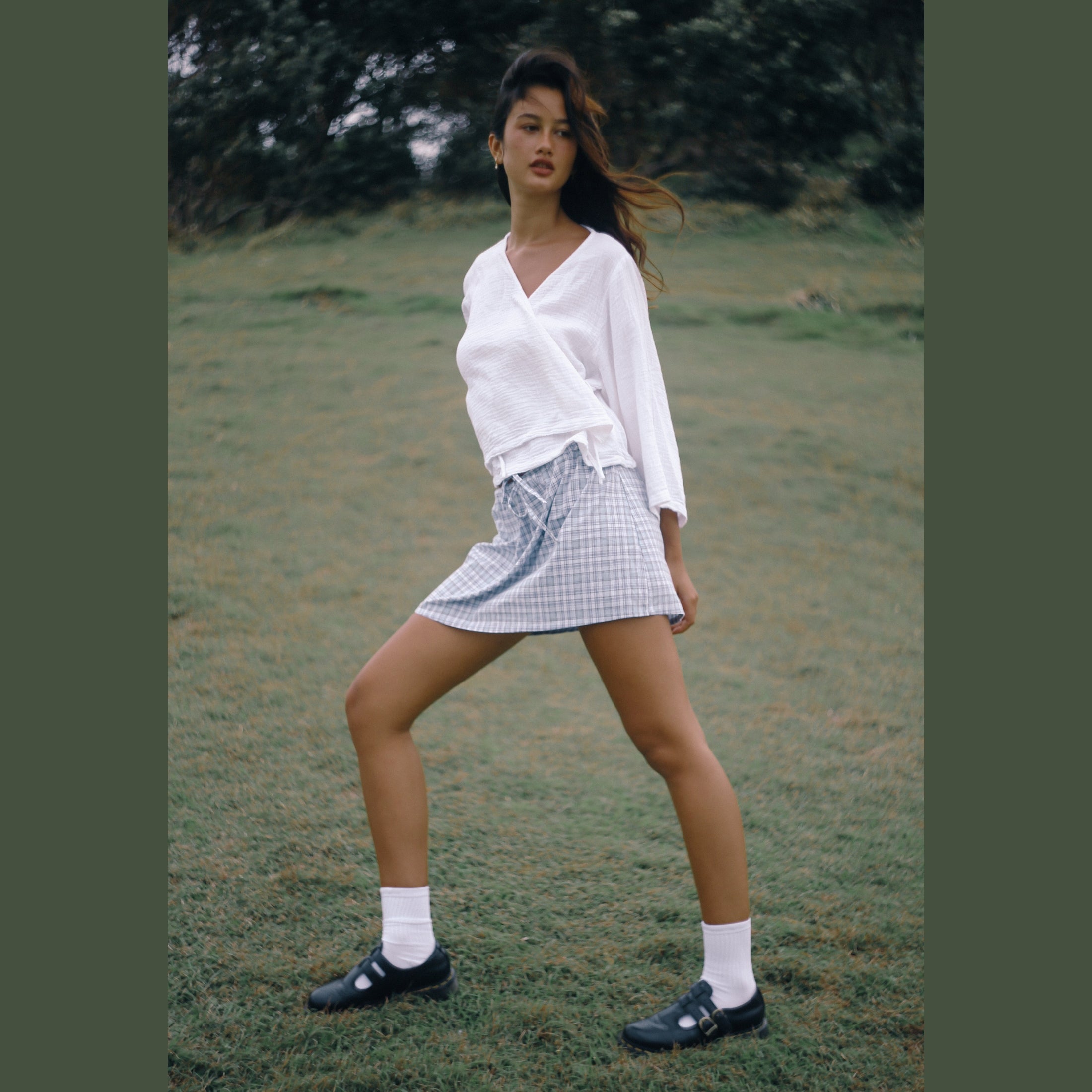 THE BARE ROAD Fleur skirt - Cloud plaid