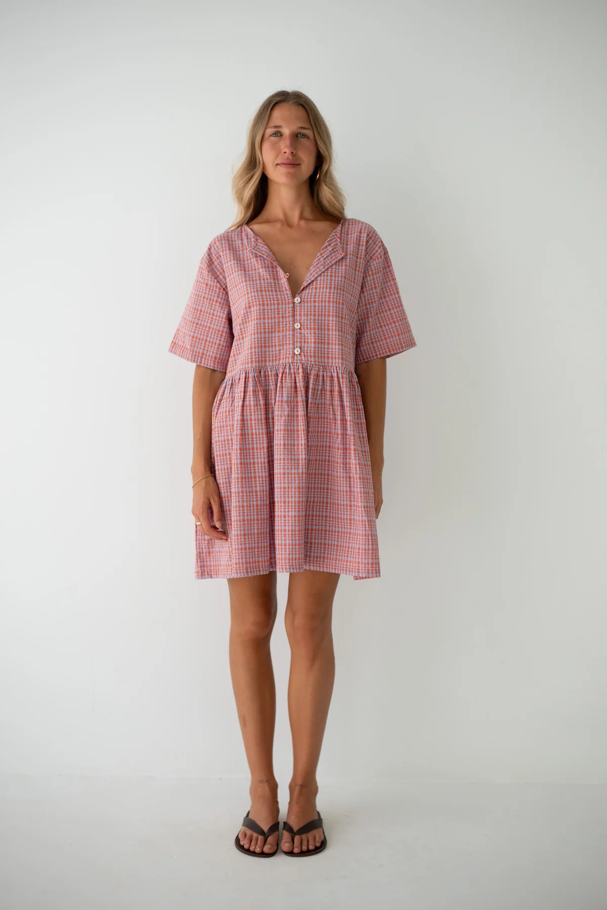 THE BARE ROAD Darcey Dress - Lilac Orange Seersucker