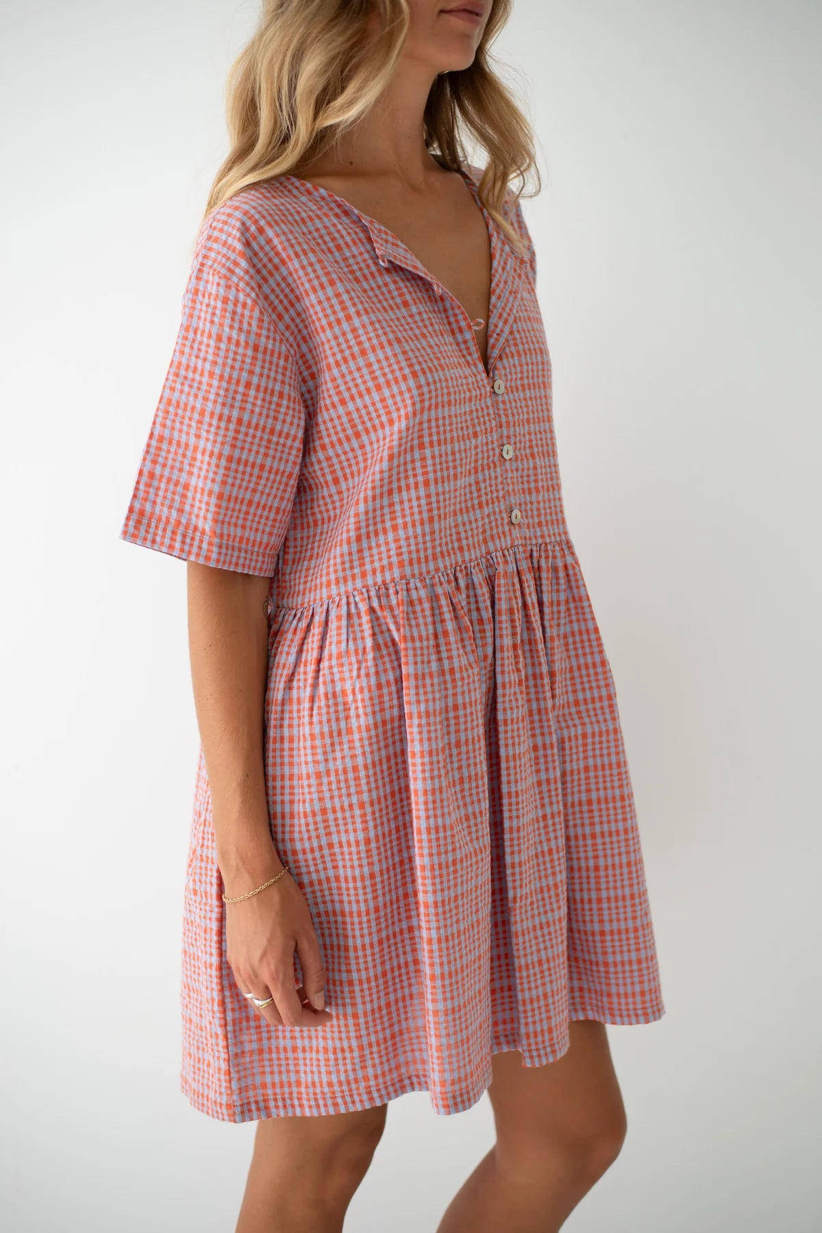 THE BARE ROAD Darcey Dress - Lilac Orange Seersucker