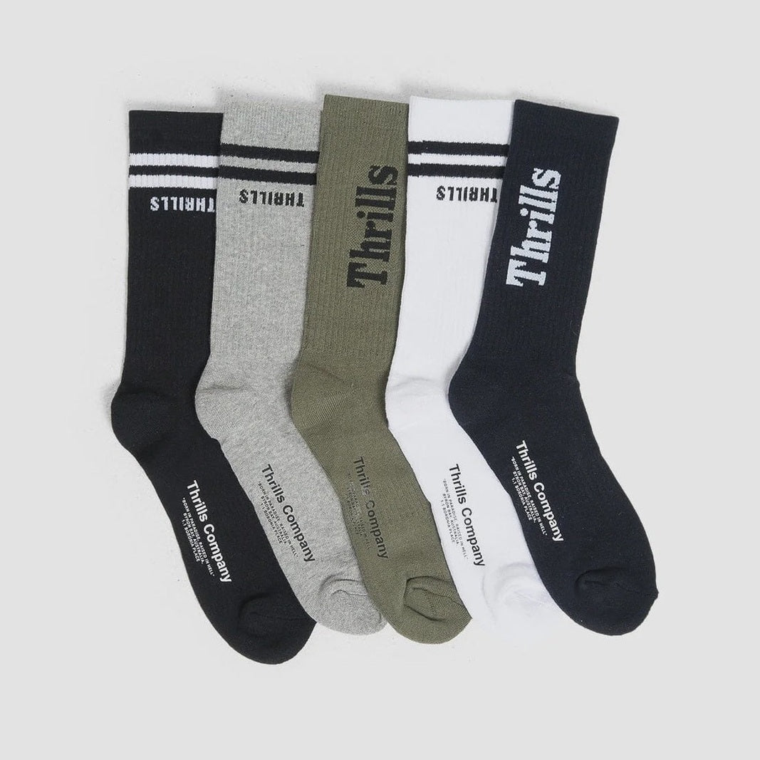 THRILLS Minimal 5 pack sock - Black/white/army green/total eclipse/grey marle