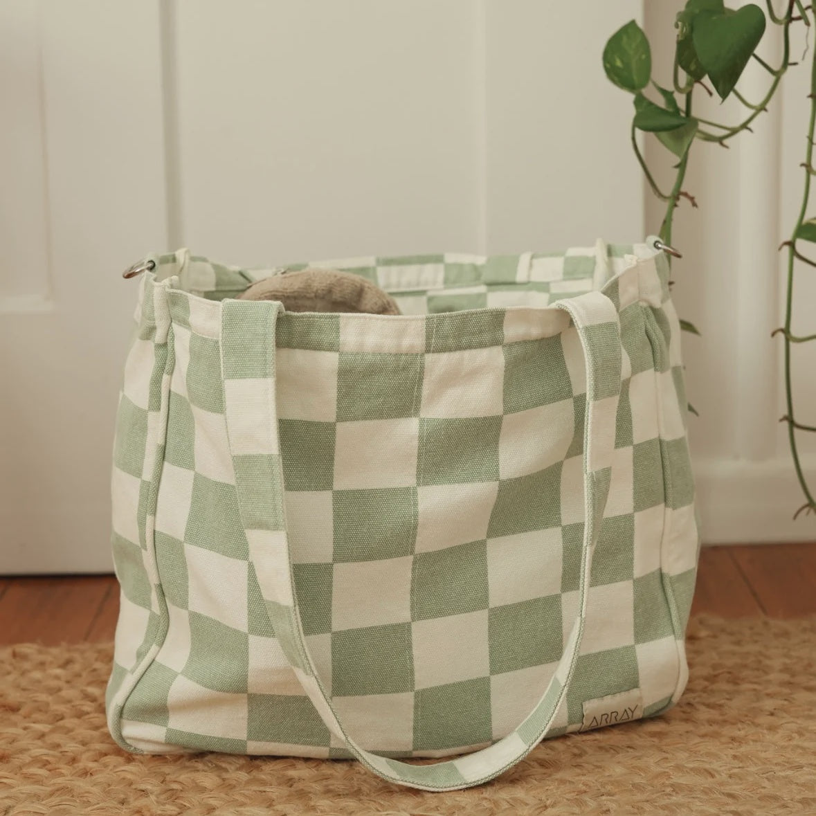 ARRAY Everyday Pocket Tote - SAGE CHECK