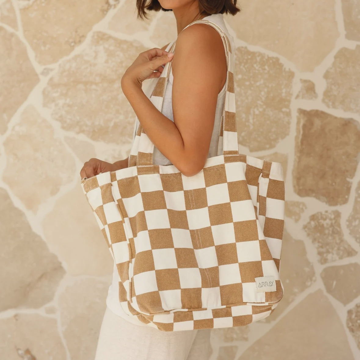 ARRAY Everyday Pocket Tote - TAN CHECK