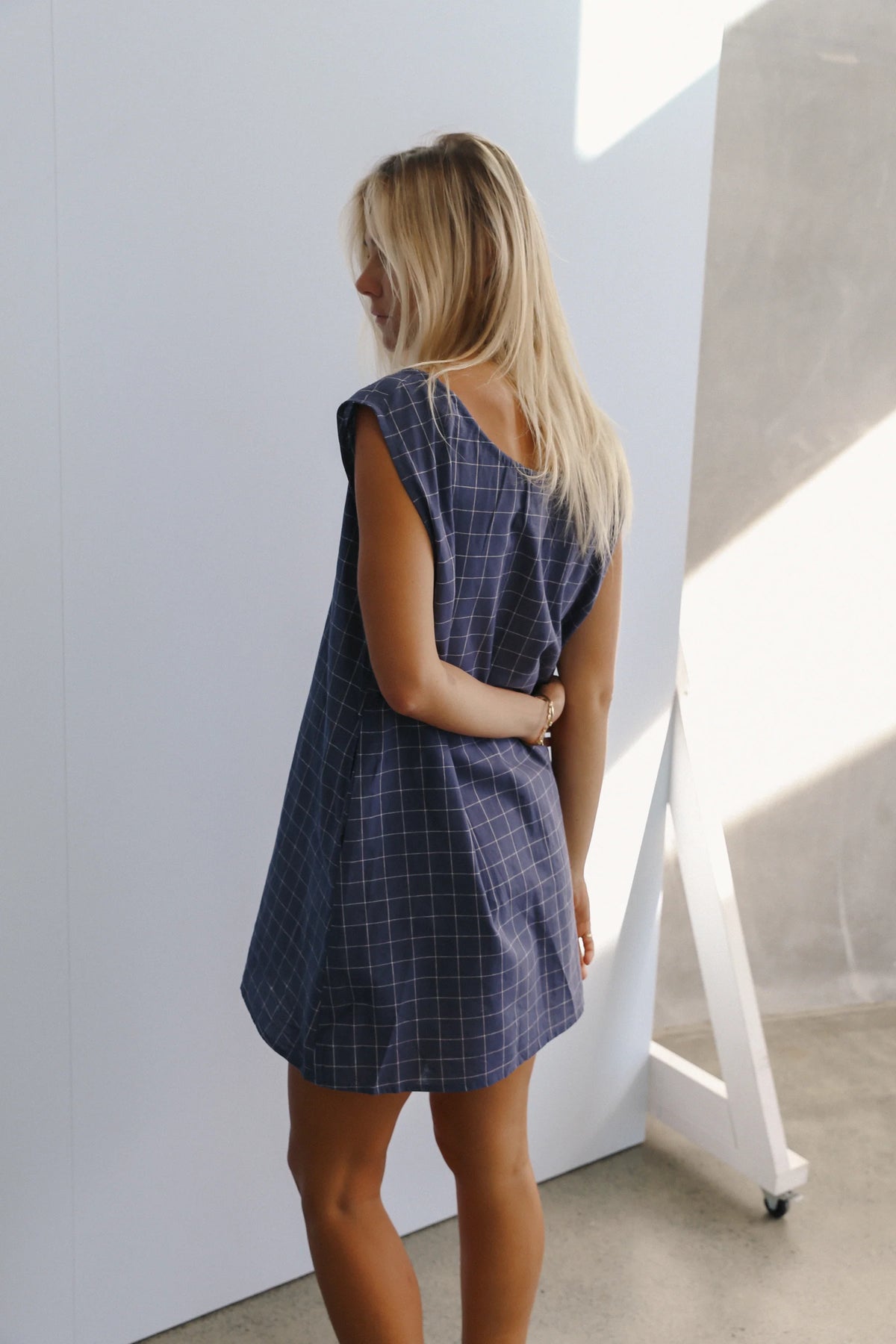 The bare road Luna shift Dress - Indigo Plaid