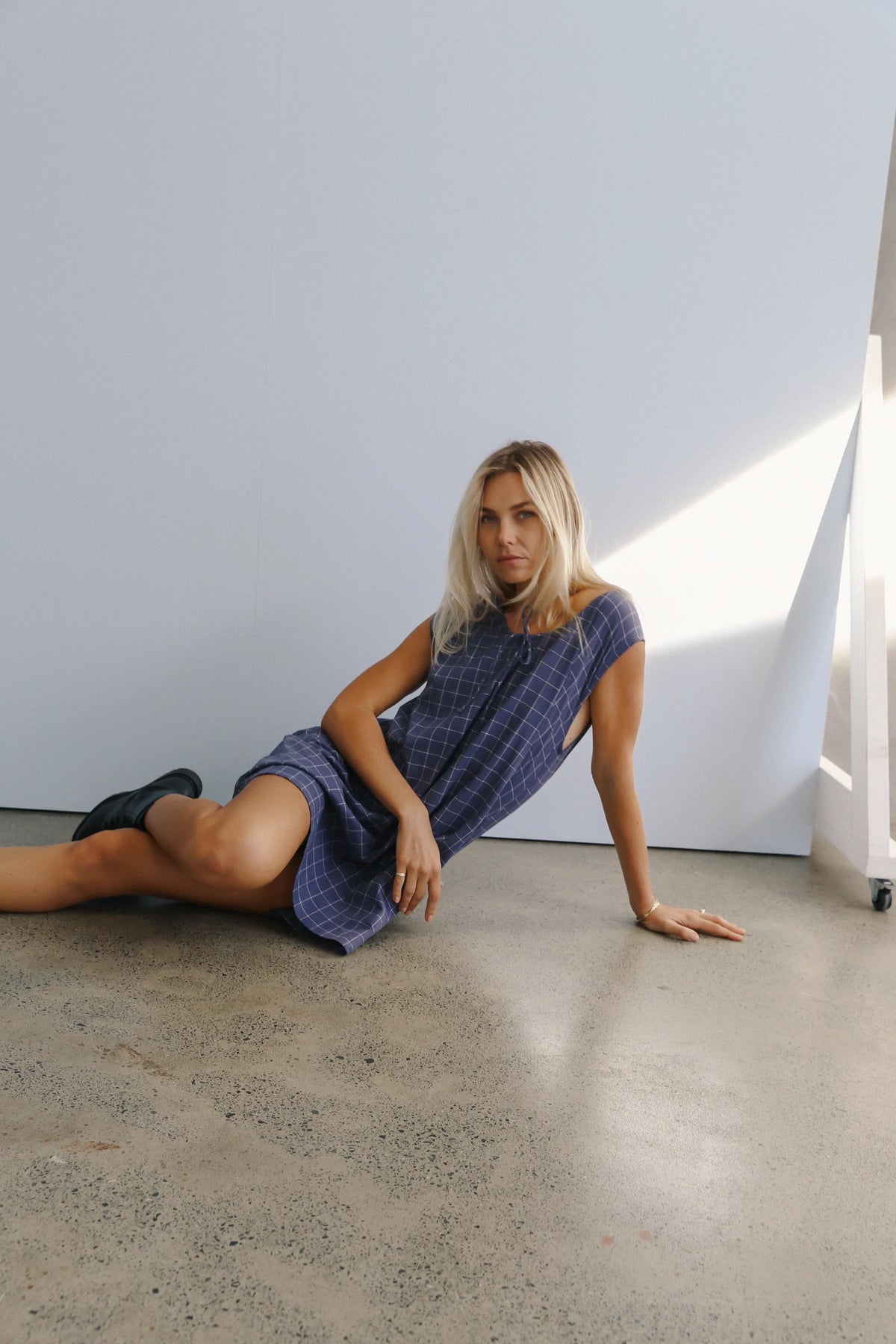 The bare road Luna shift Dress - Indigo Plaid