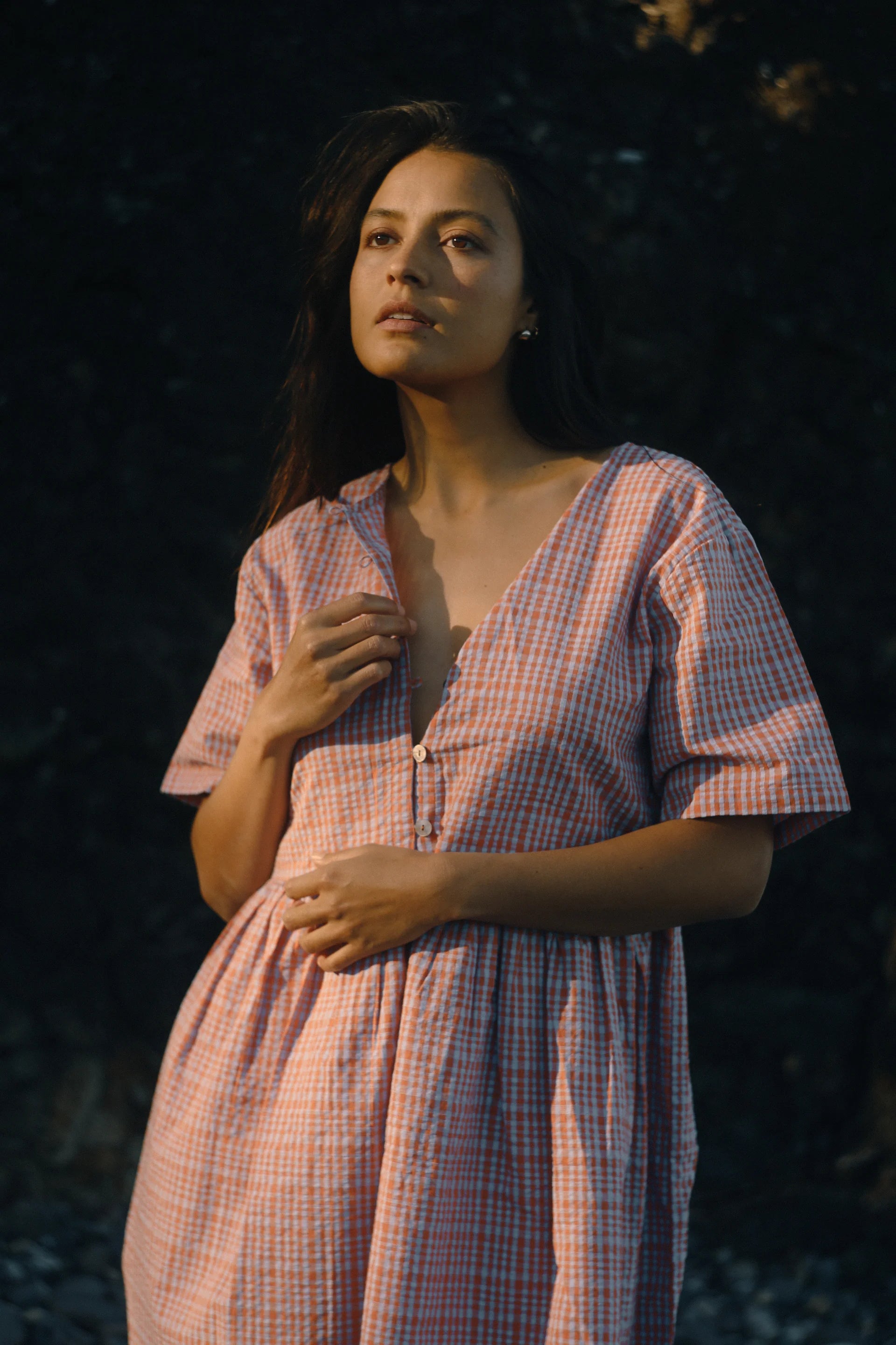 THE BARE ROAD Darcey Dress - Lilac Orange Seersucker