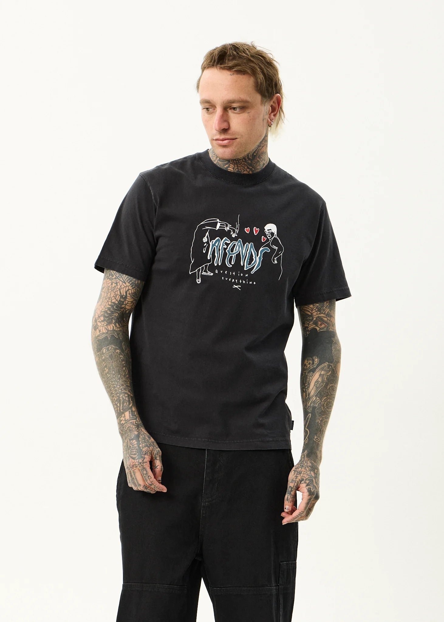 AFENDS Torched retro tee - Stone black