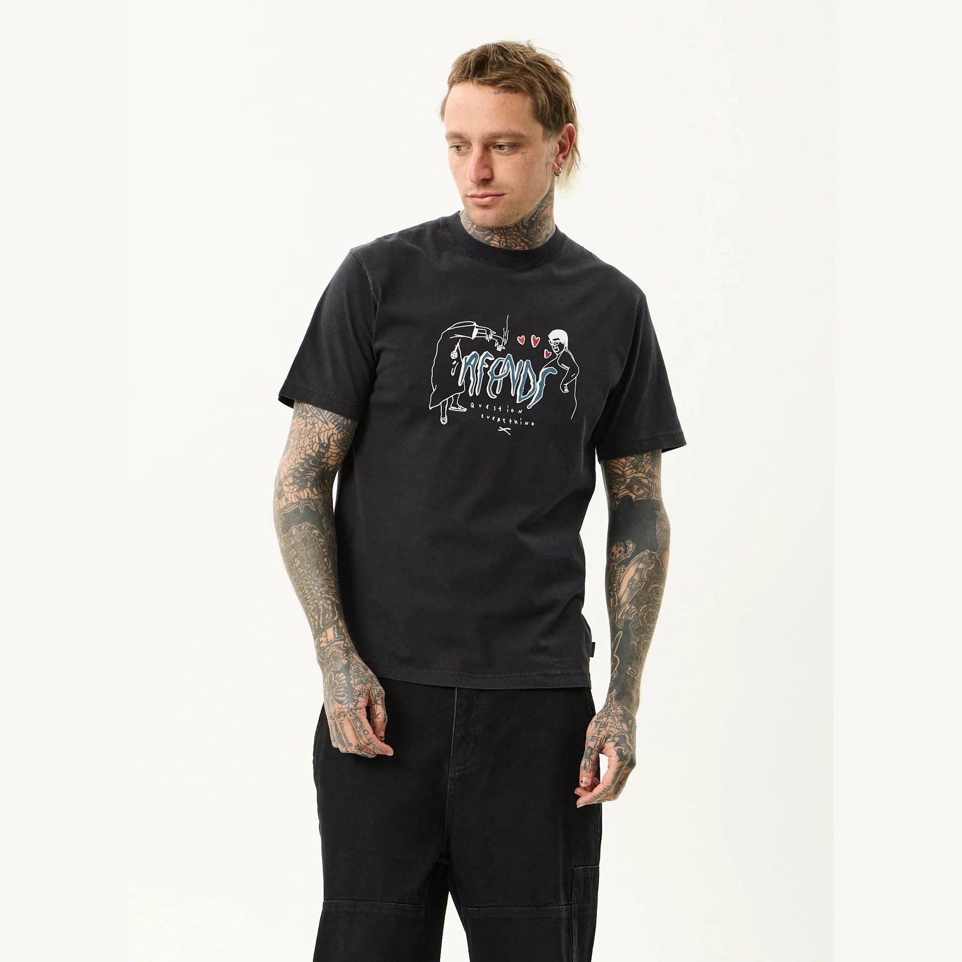 AFENDS Torched retro tee - Stone black