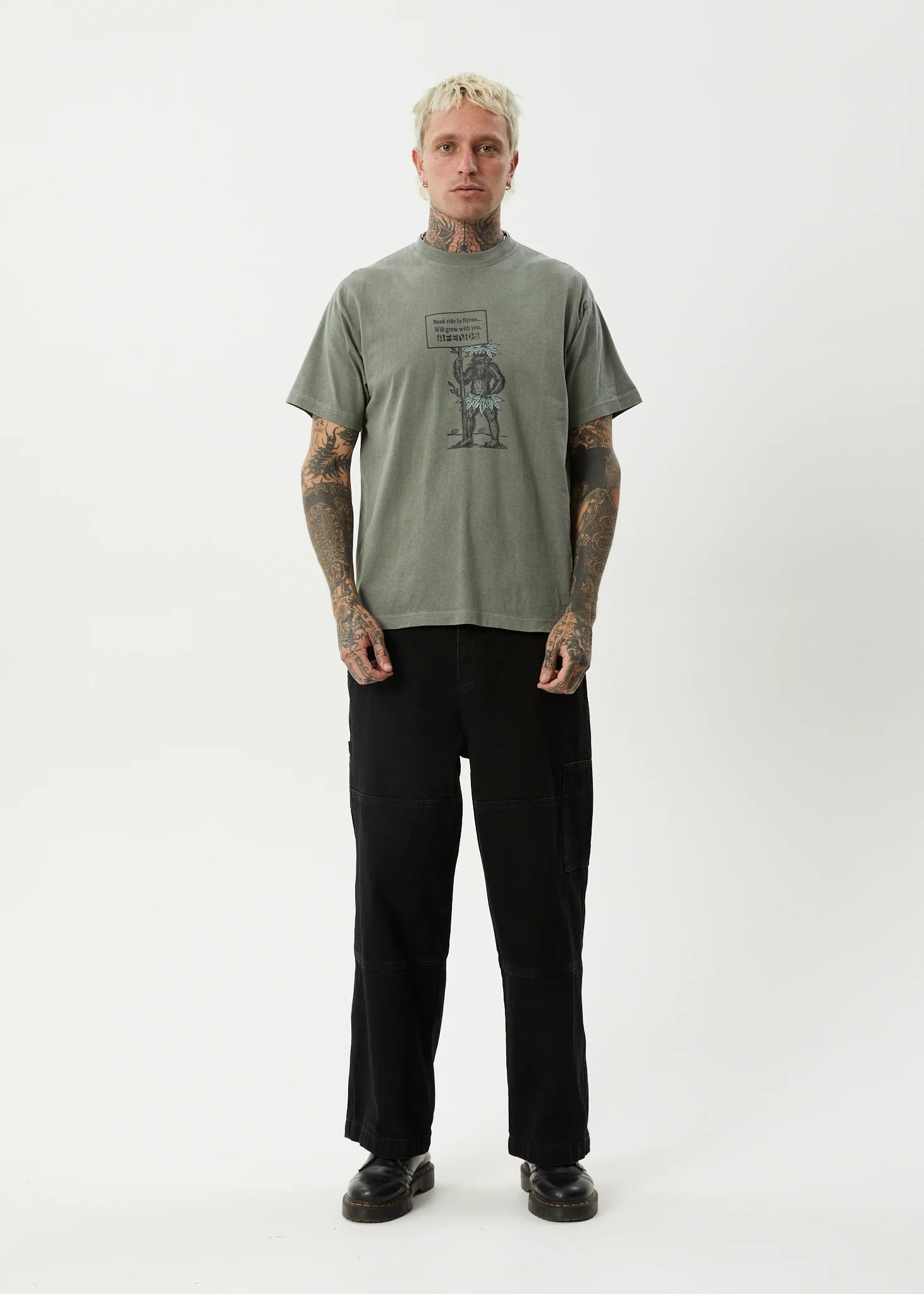 AFENDS Hitching boxy tee - Washed sycamore