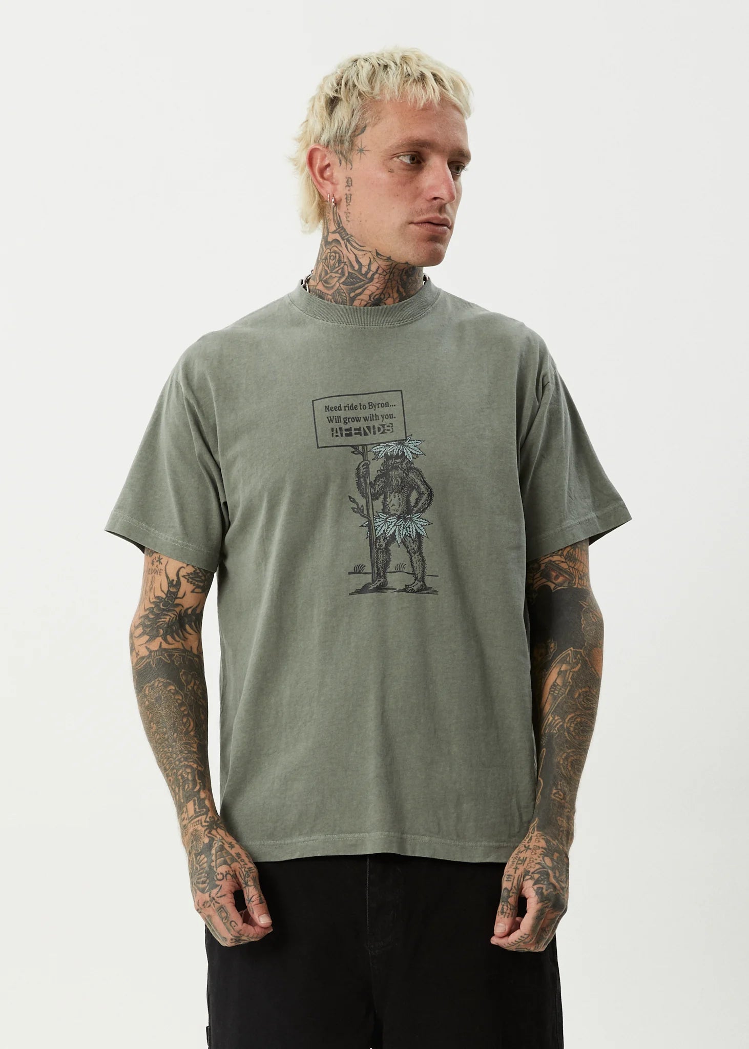 AFENDS Hitching boxy tee - Washed sycamore