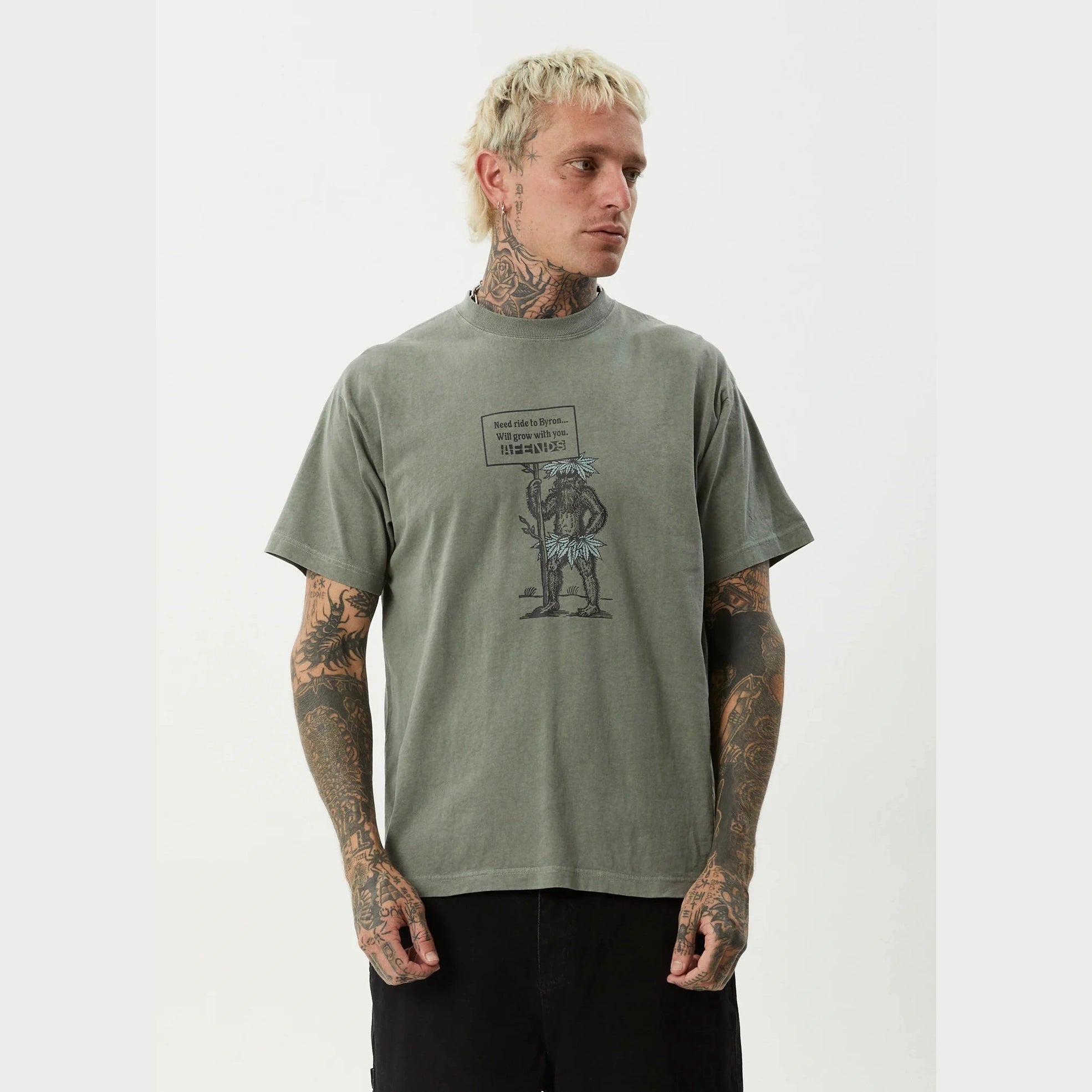 AFENDS Hitching boxy tee - Washed sycamore
