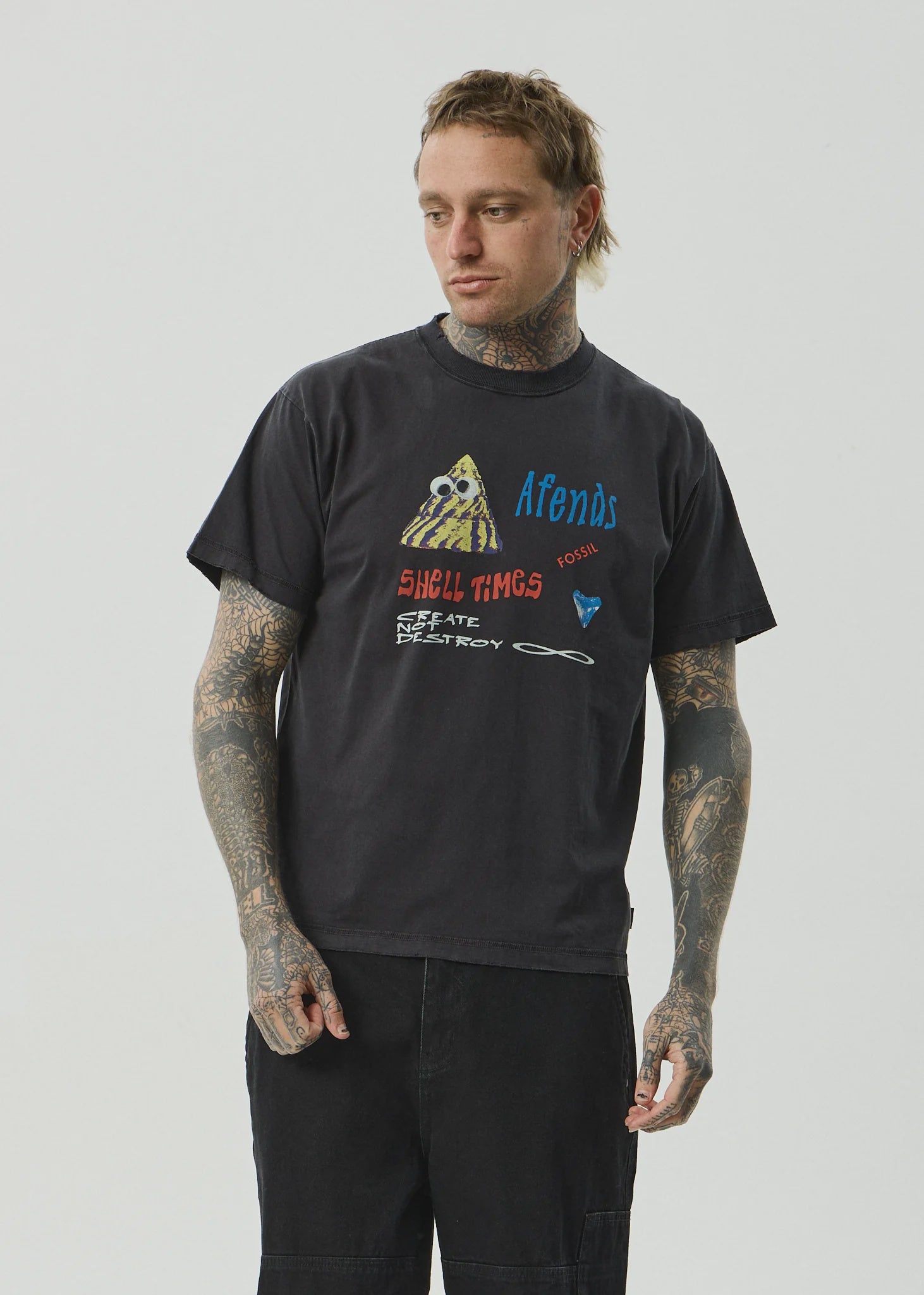 AFENDS Shell Times Boxy Fit Tee - Stone Black