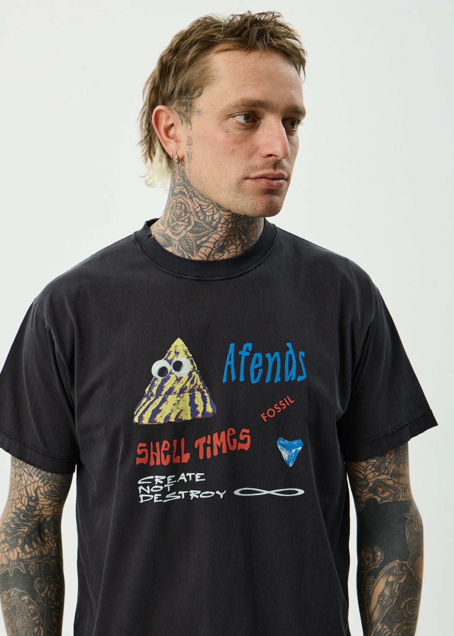 AFENDS Shell Times Boxy Fit Tee - Stone Black