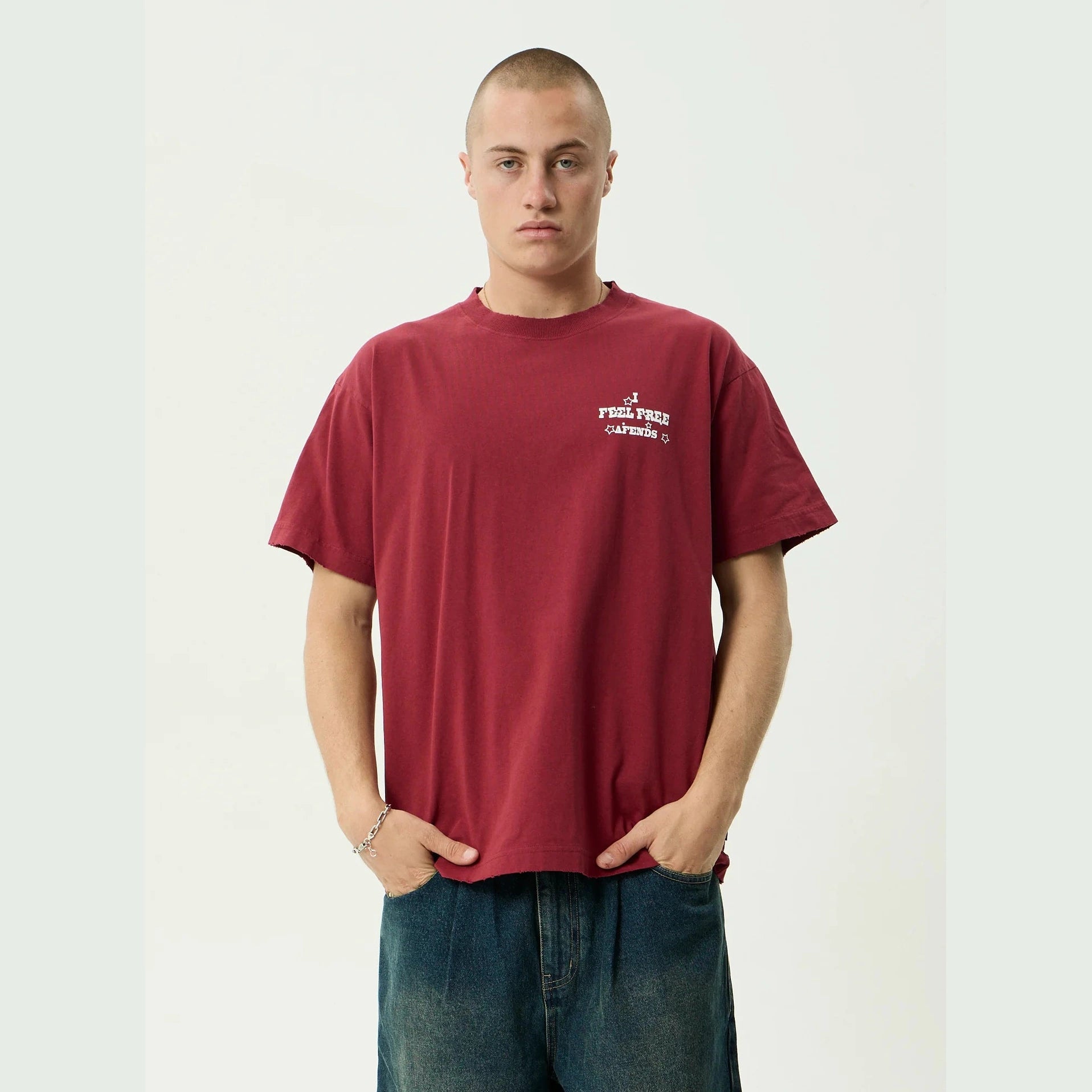 AFENDS Sonoran Boxy Tee - Washed Burgandy