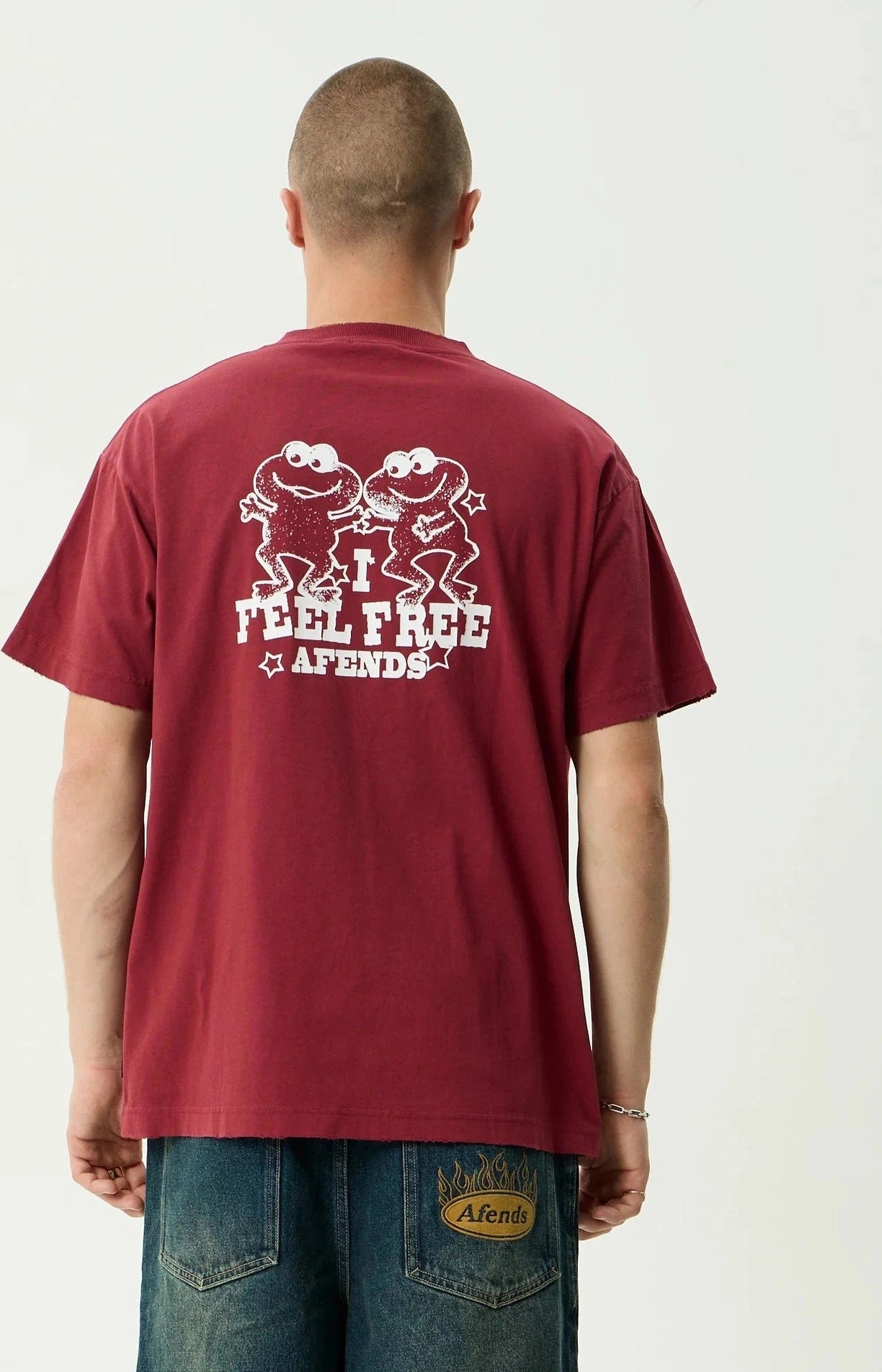 AFENDS Sonoran Boxy Tee - Washed Burgandy