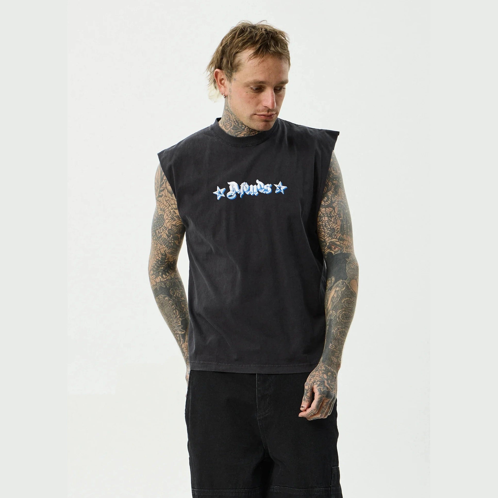 AFENDS Created Sleeveless Tee - Stone Black