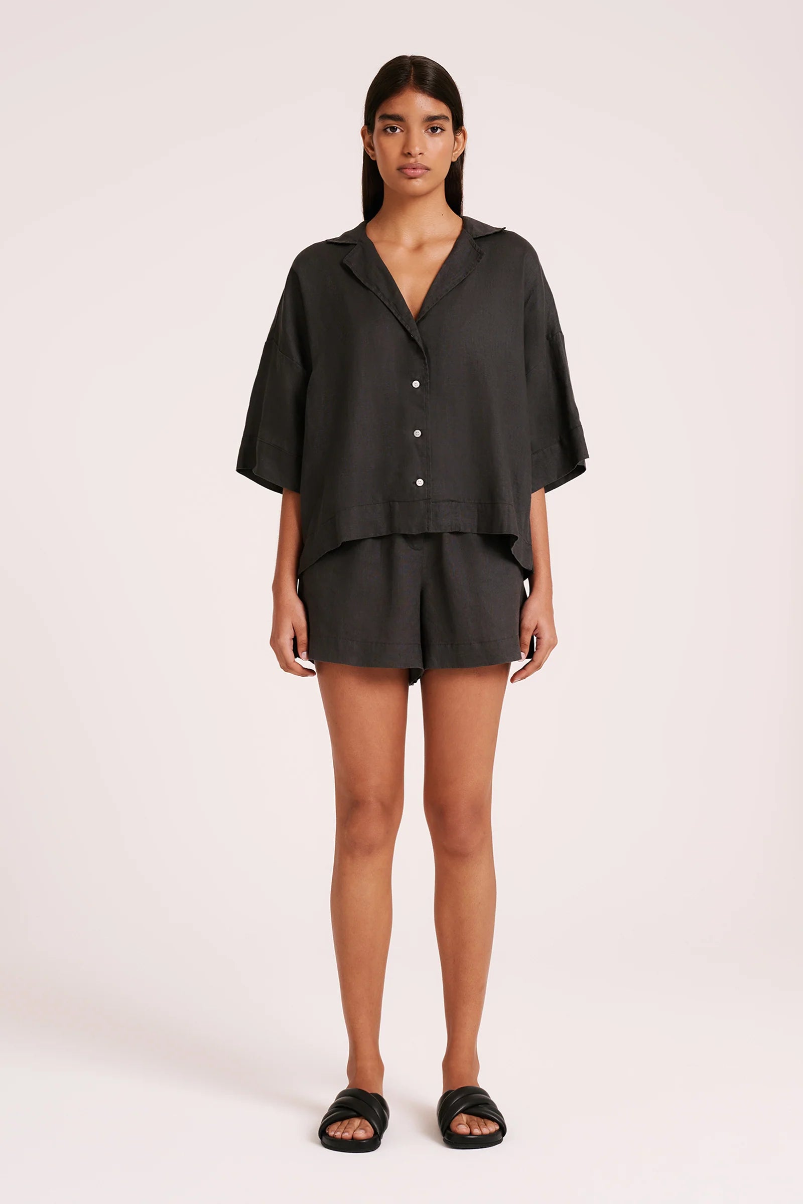 Nude lucy linen lounge shirt - coal