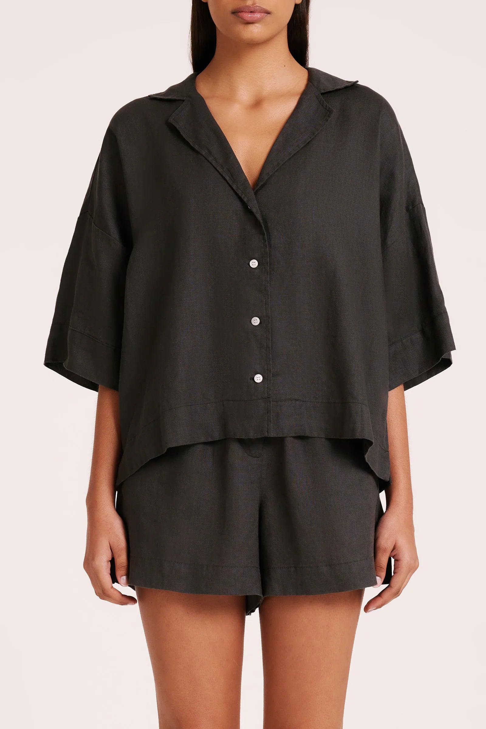 Nude lucy linen lounge shirt - coal