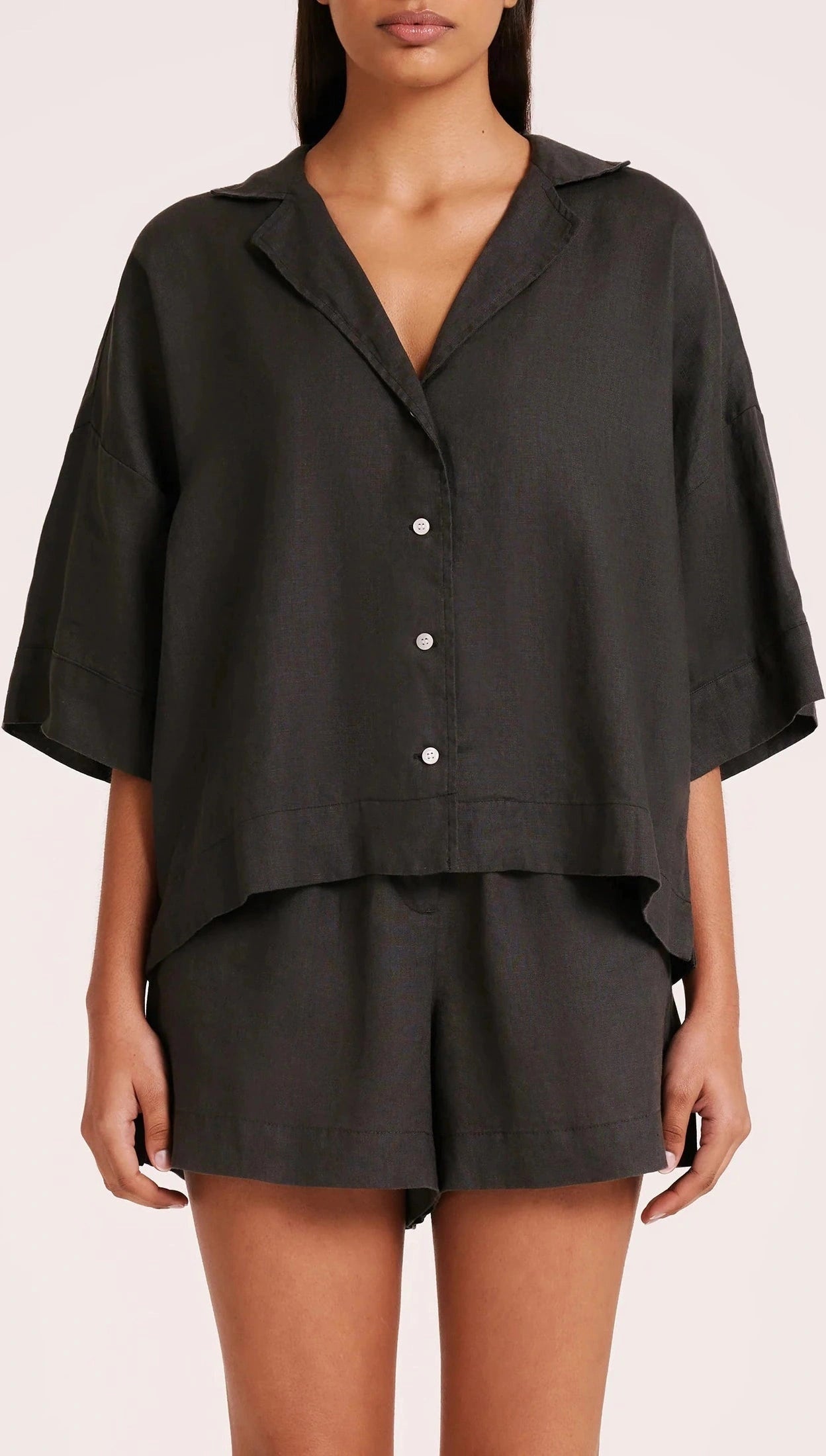 Nude lucy linen lounge shirt - coal