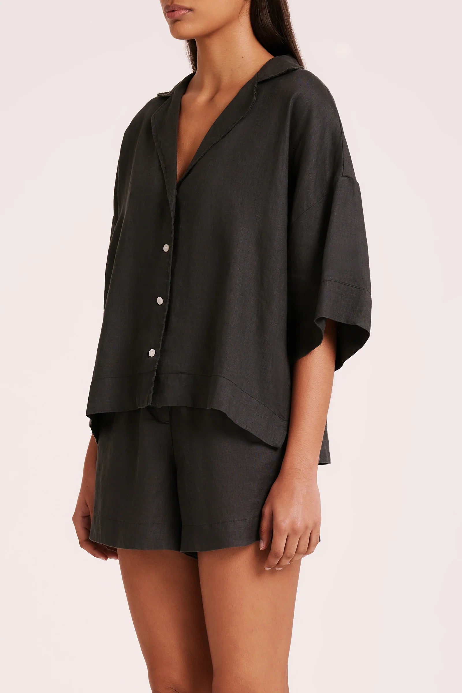 Nude lucy linen lounge shirt - coal
