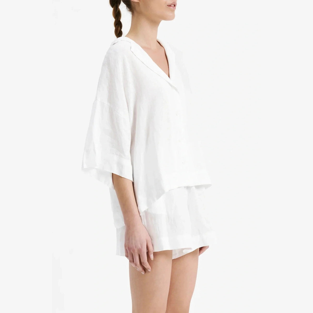 Nude lucy linen lounge shirt - white