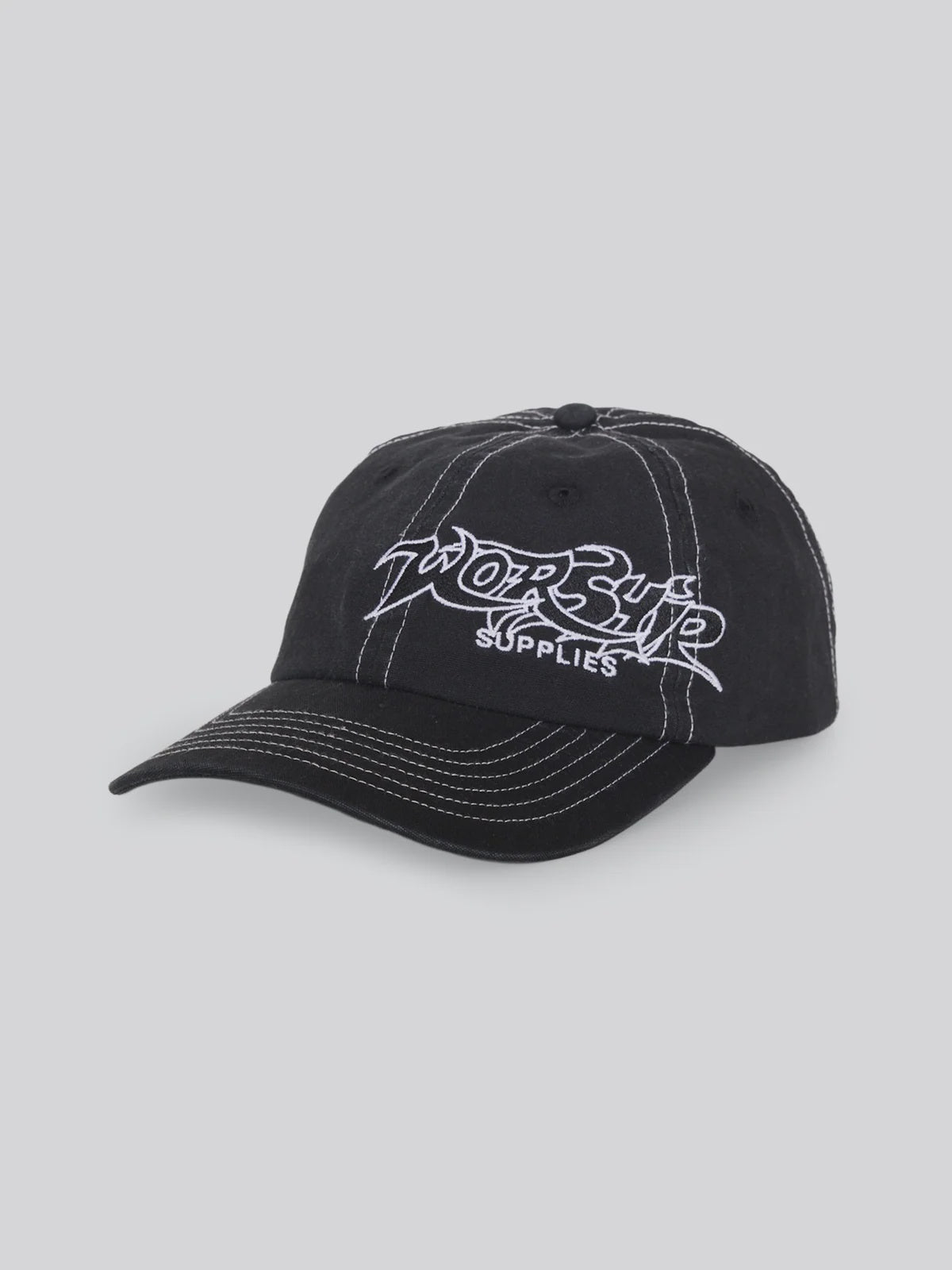Worship - SPINAL 6 PANEL HAT - Washed Black