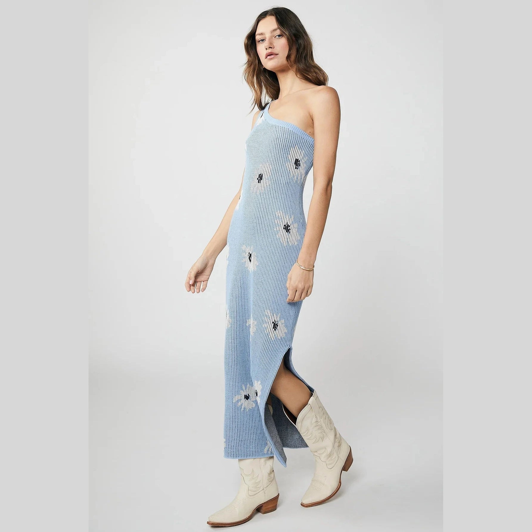 Rue stiic kira one shoulder midi dress - flower novelty