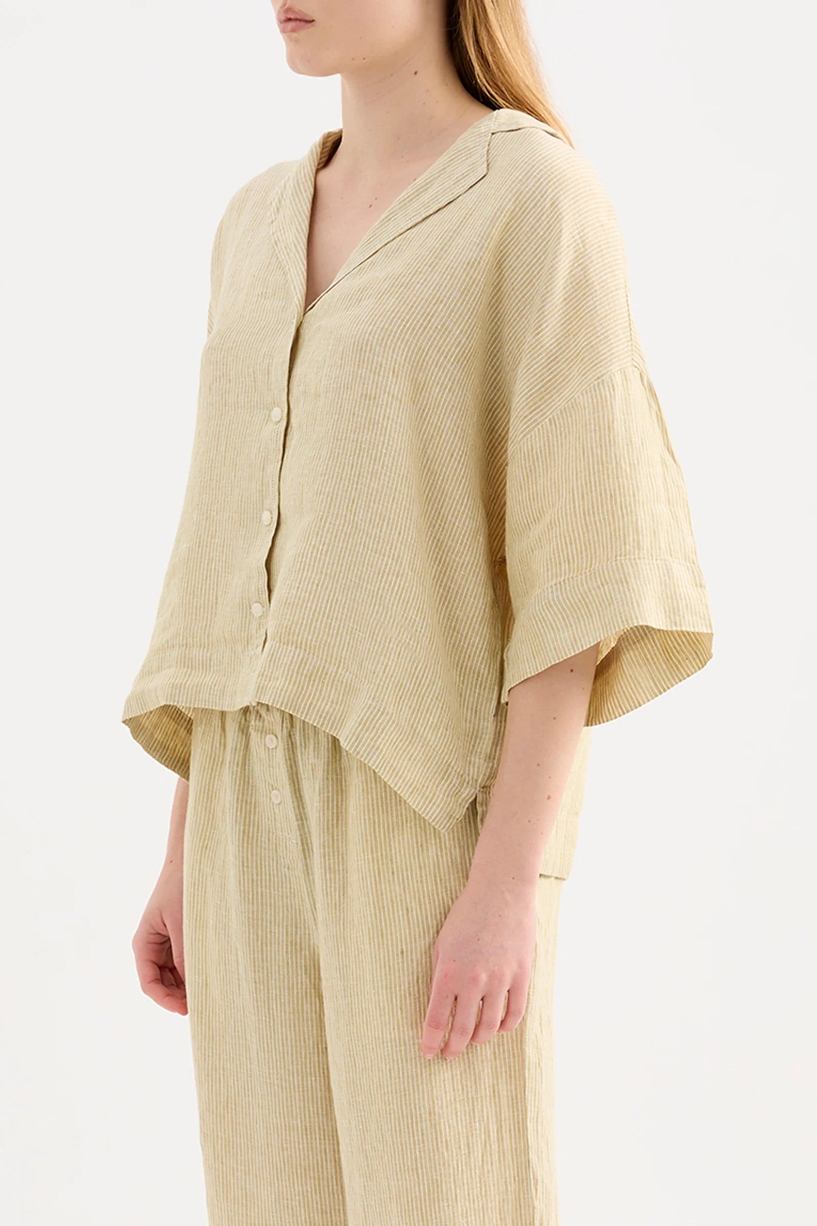 NUDE LUCY Lounge stripe linen shirt - Moss stripe