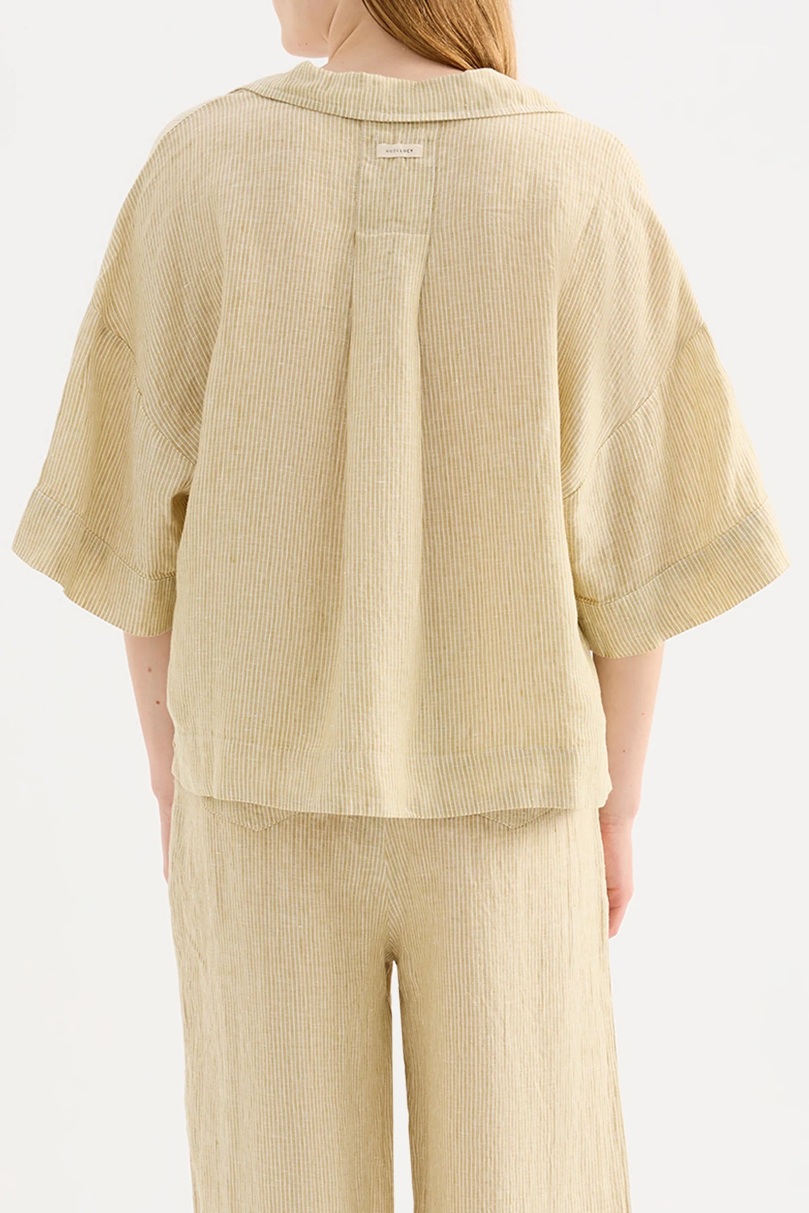 NUDE LUCY Lounge stripe linen shirt - Moss stripe