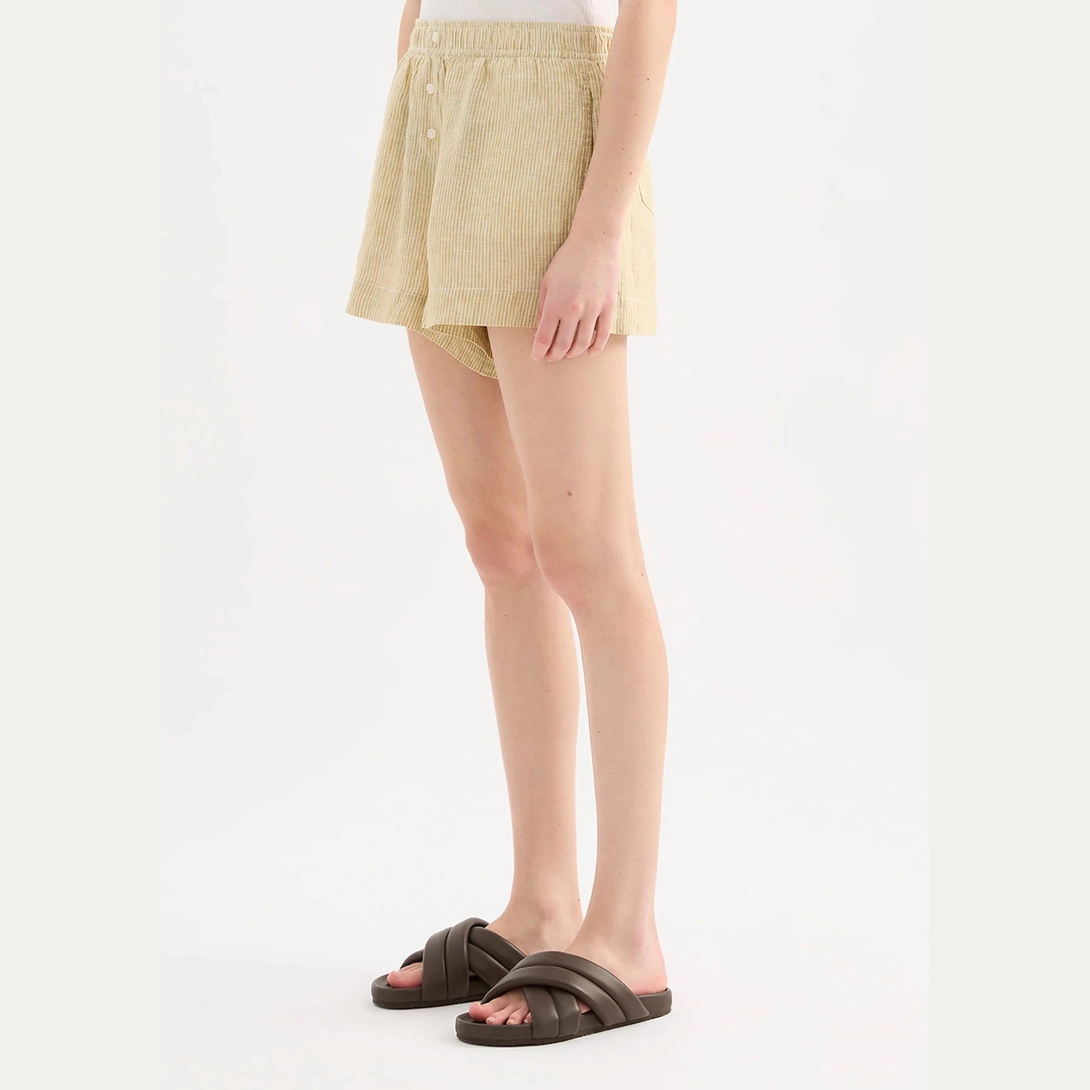 NUDE LUCY Lounge stripe linen short - Moss stripe