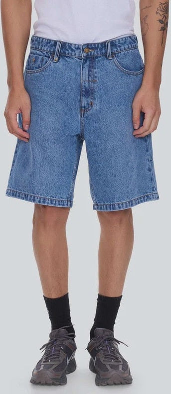THRILLS Mid Slacker Relaxed Long Denim Short - Deep vintage blue