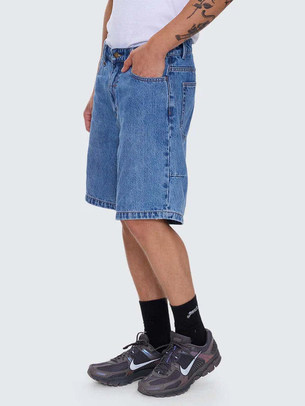 THRILLS Mid Slacker Relaxed Long Denim Short - Deep vintage blue