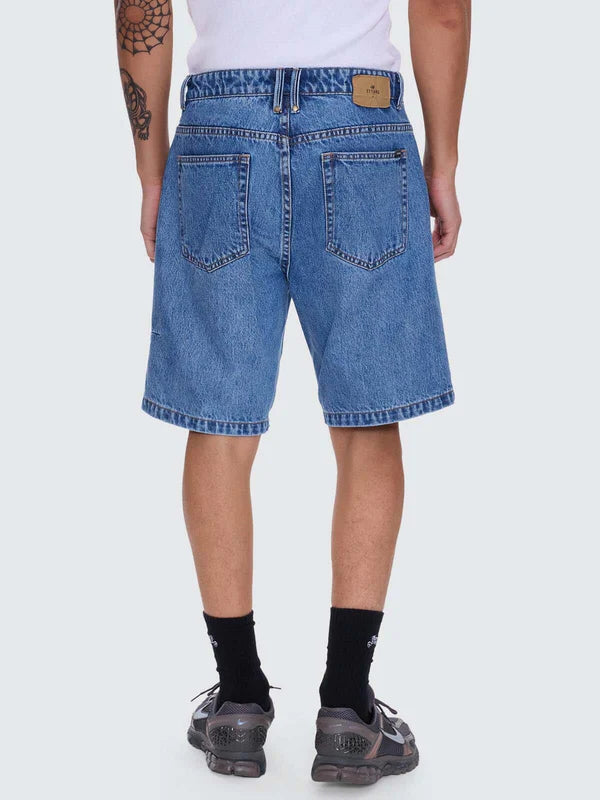 THRILLS Mid Slacker Relaxed Long Denim Short - Deep vintage blue